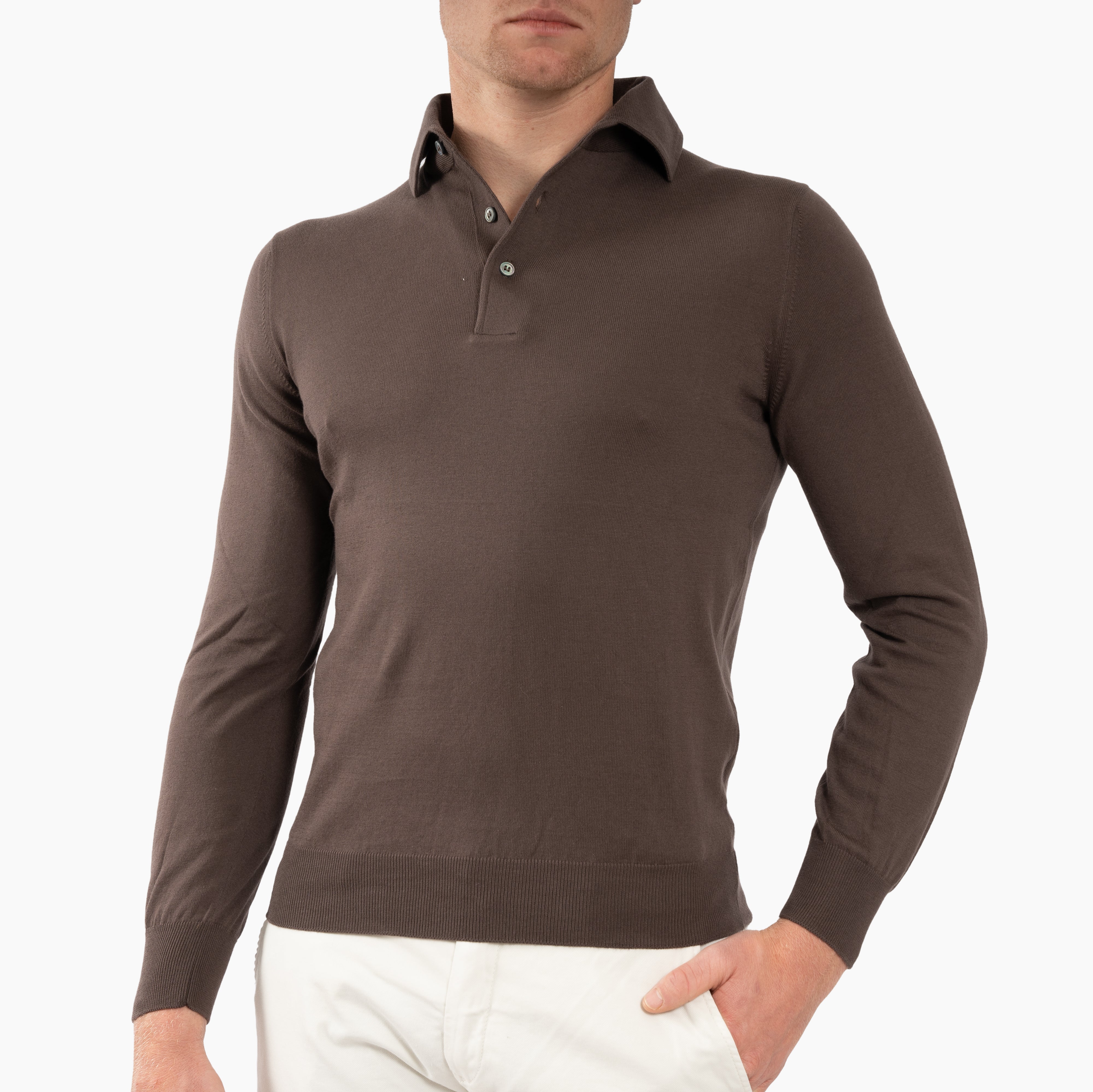 Gran Sasso Polo Lange Mouwen Bruin | Organic Cotton