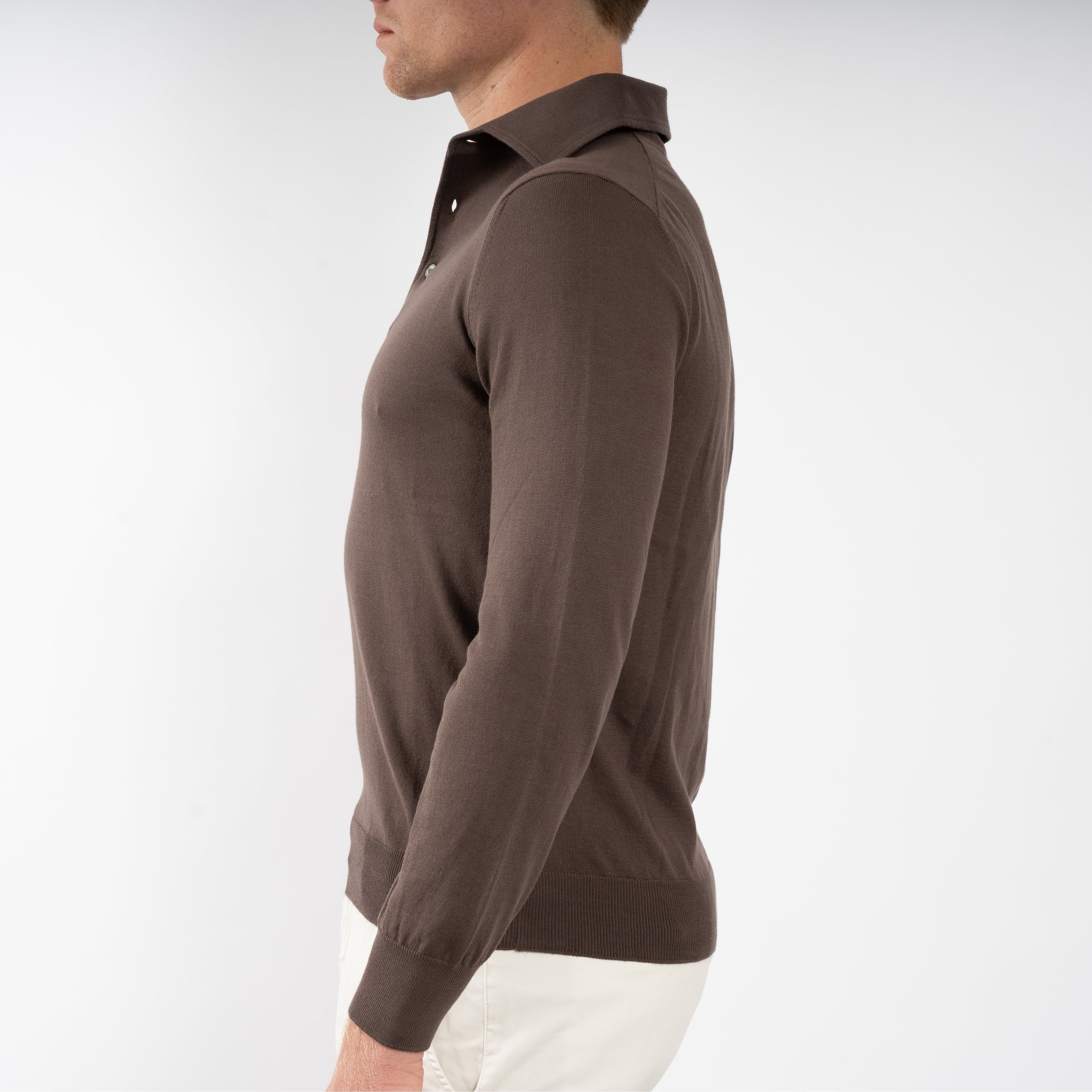Gran Sasso Polo Lange Mouwen Bruin | Organic Cotton