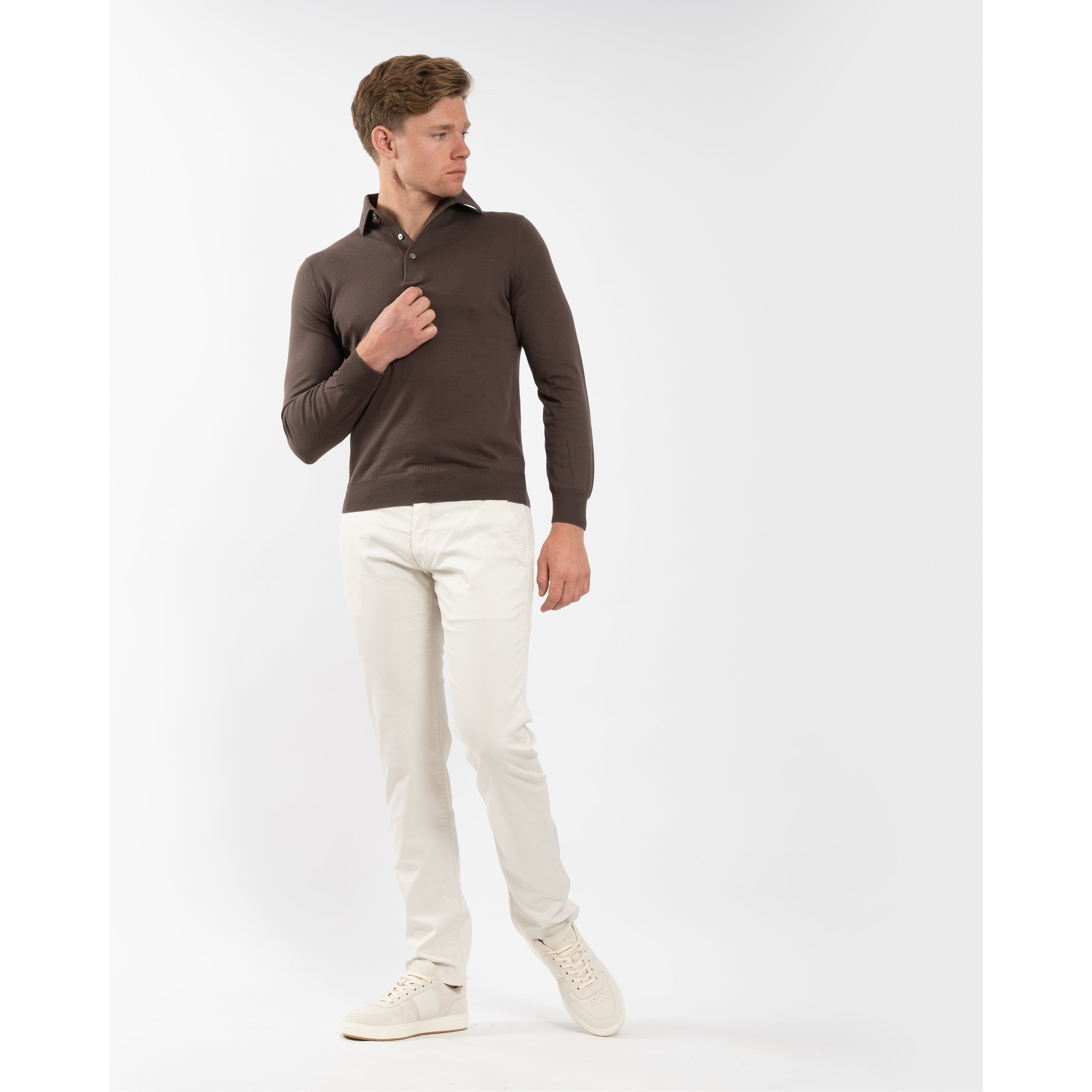 Gran Sasso Polo Lange Mouwen Bruin | Organic Cotton