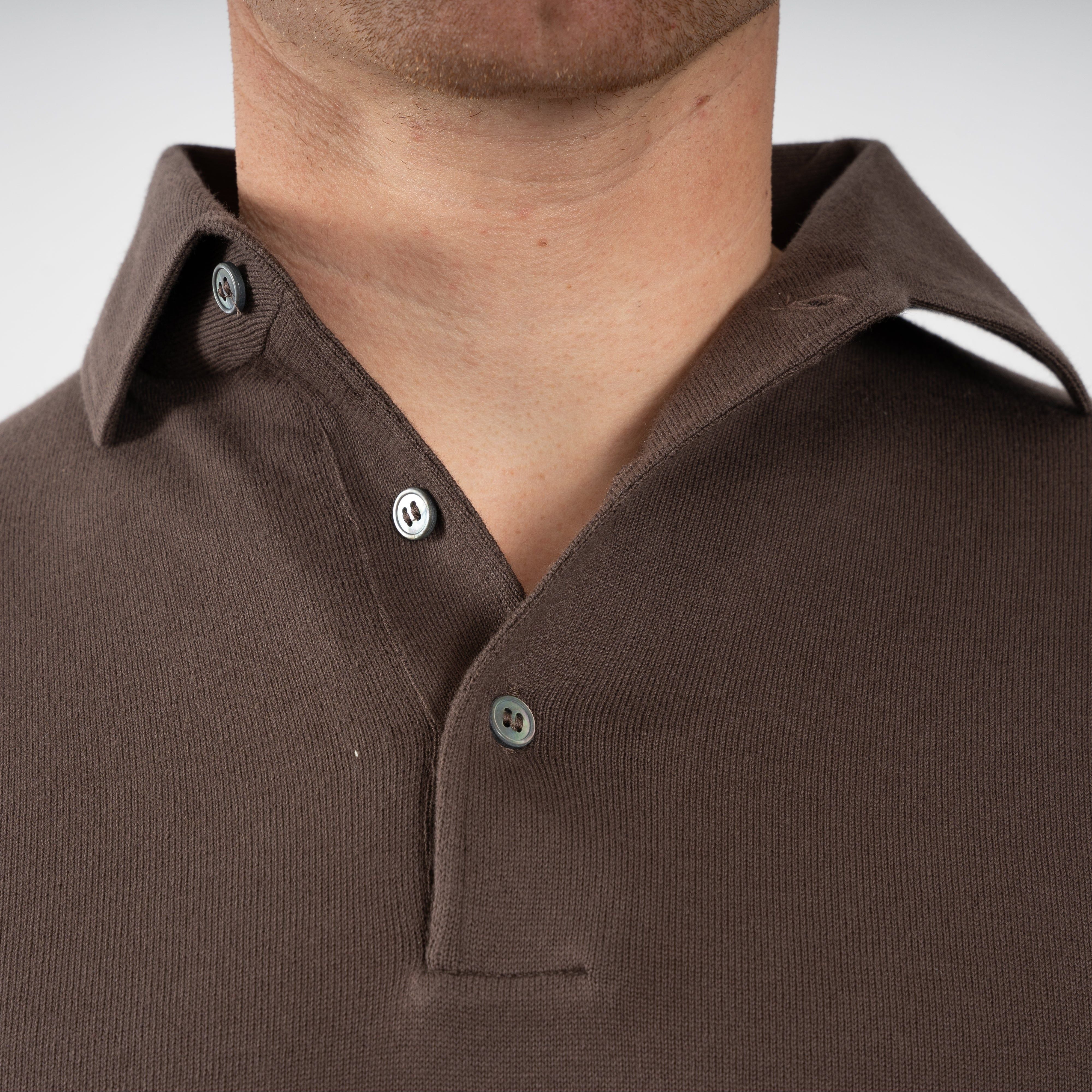 Gran Sasso Polo Lange Mouwen Bruin | Organic Cotton