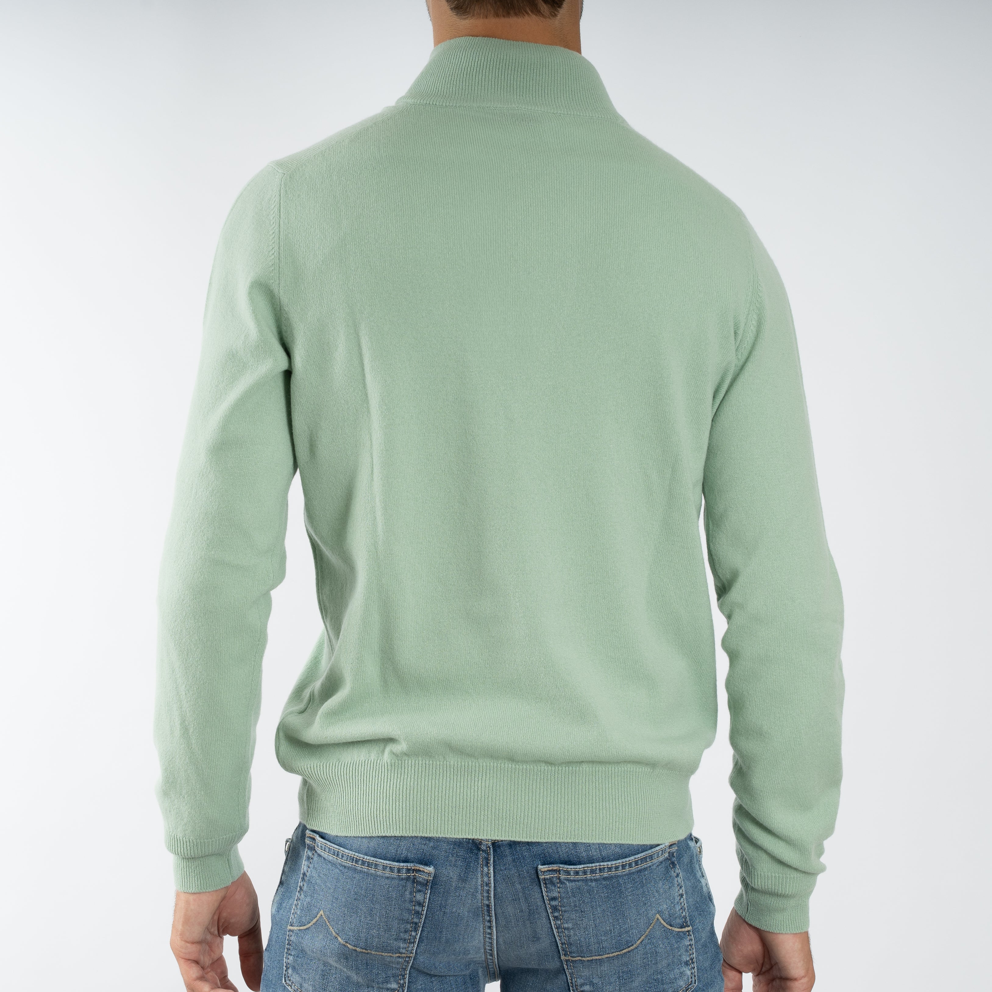 Gran Sasso Gebreide Trui met Rits Lichtgroen | Cashmere Lana
