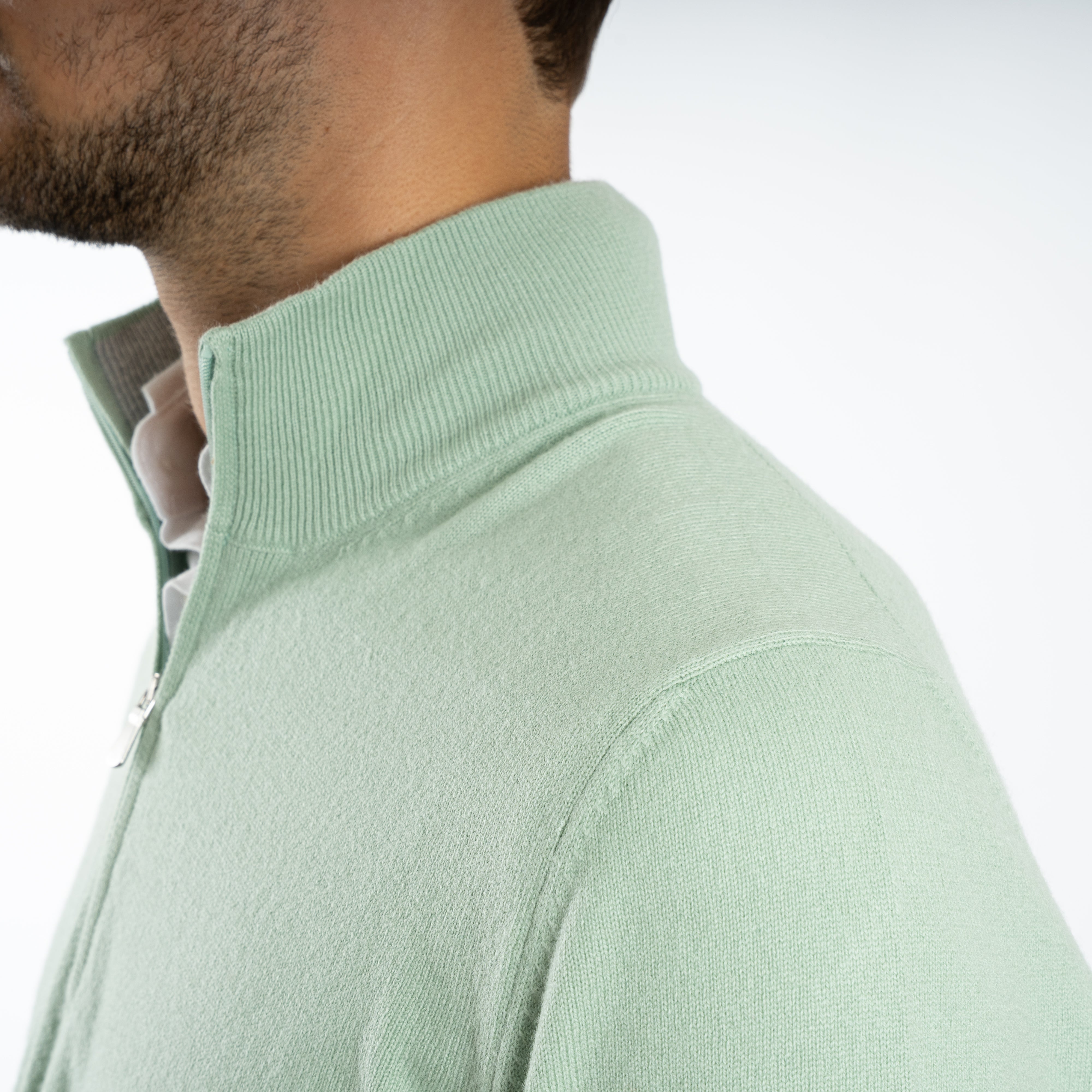 Gran Sasso Gebreide Trui met Rits Lichtgroen | Cashmere Lana