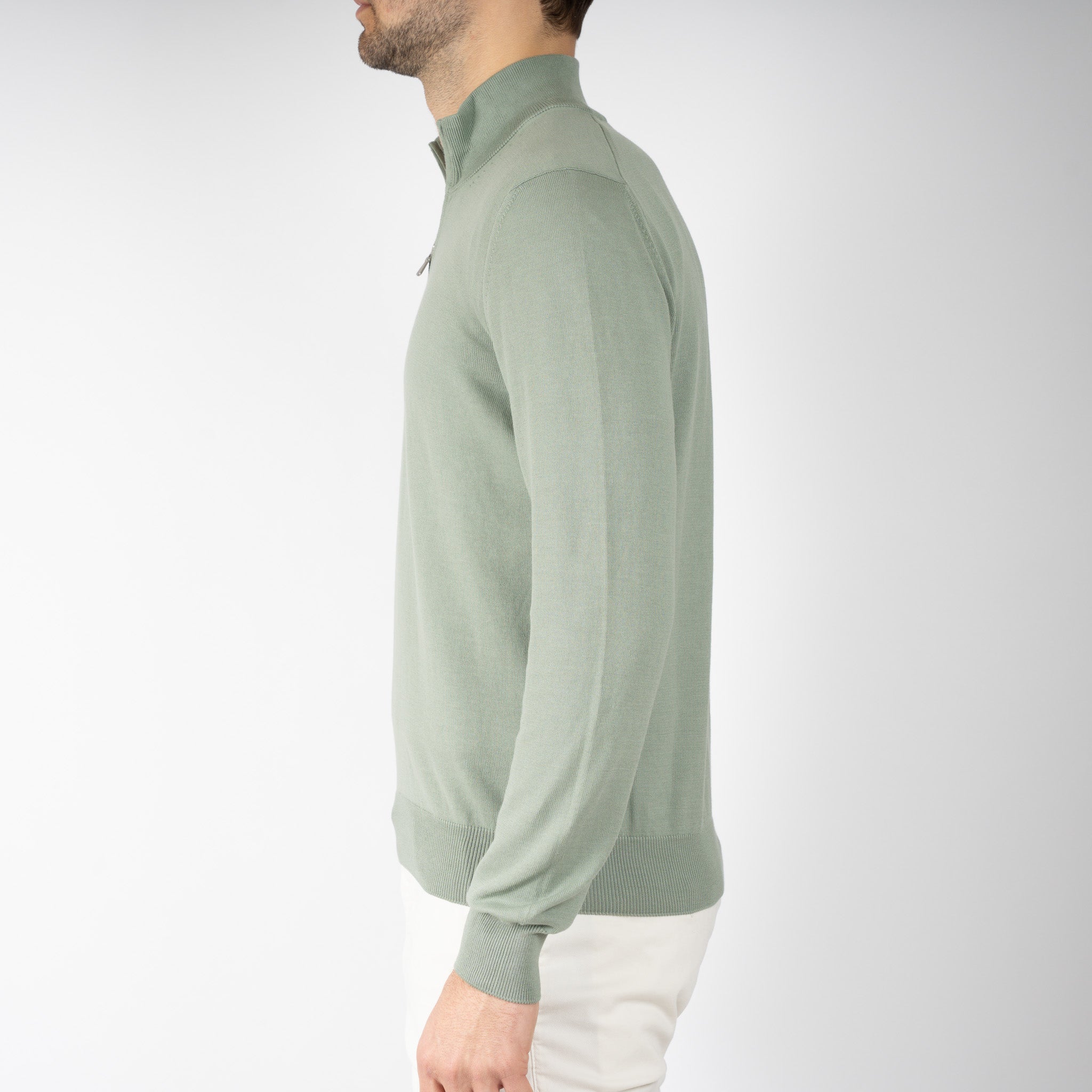 Gran Sasso Gebreide Trui met Rits Lichtgroen | Egyptian Cotton