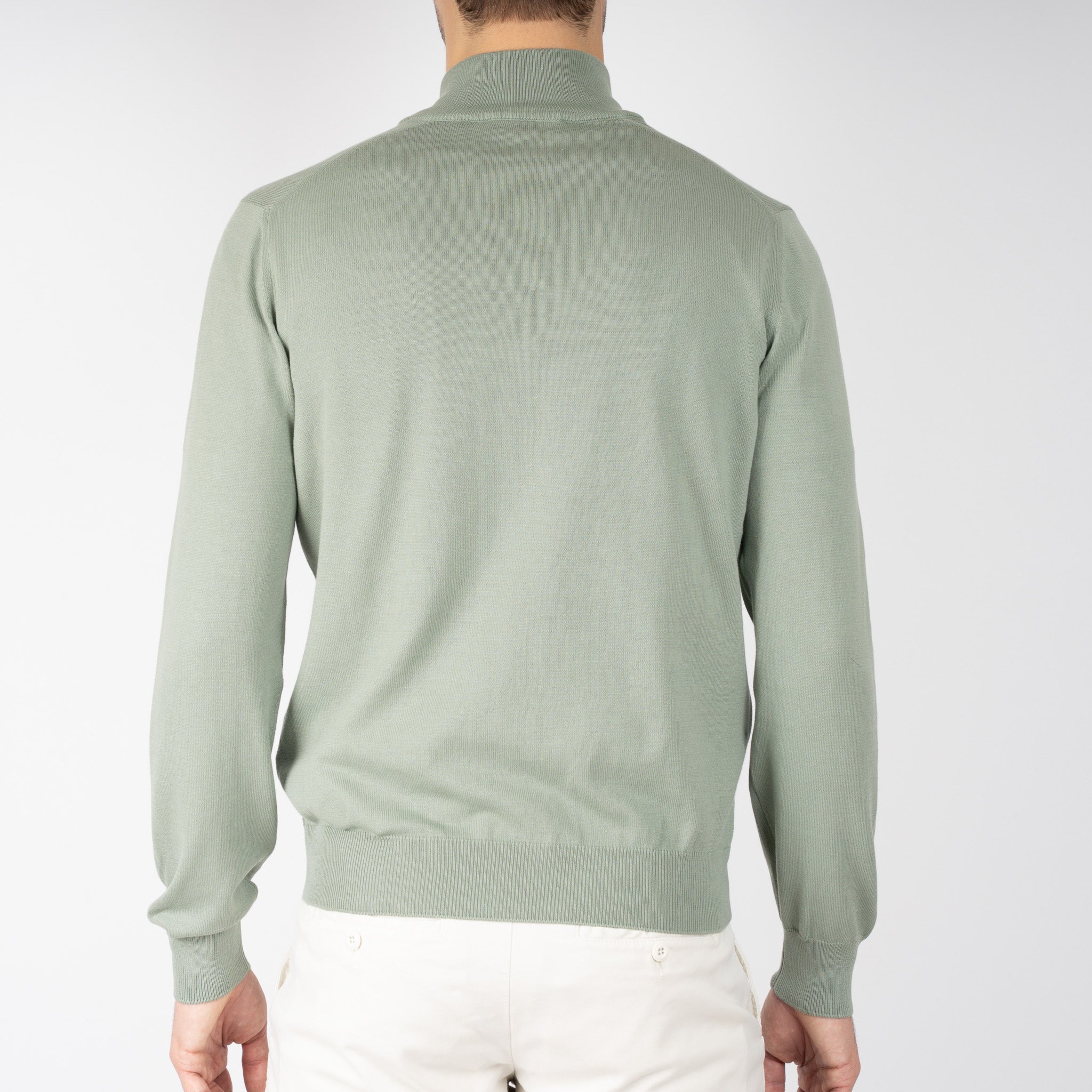 Gran Sasso Gebreide Trui met Rits Lichtgroen | Egyptian Cotton