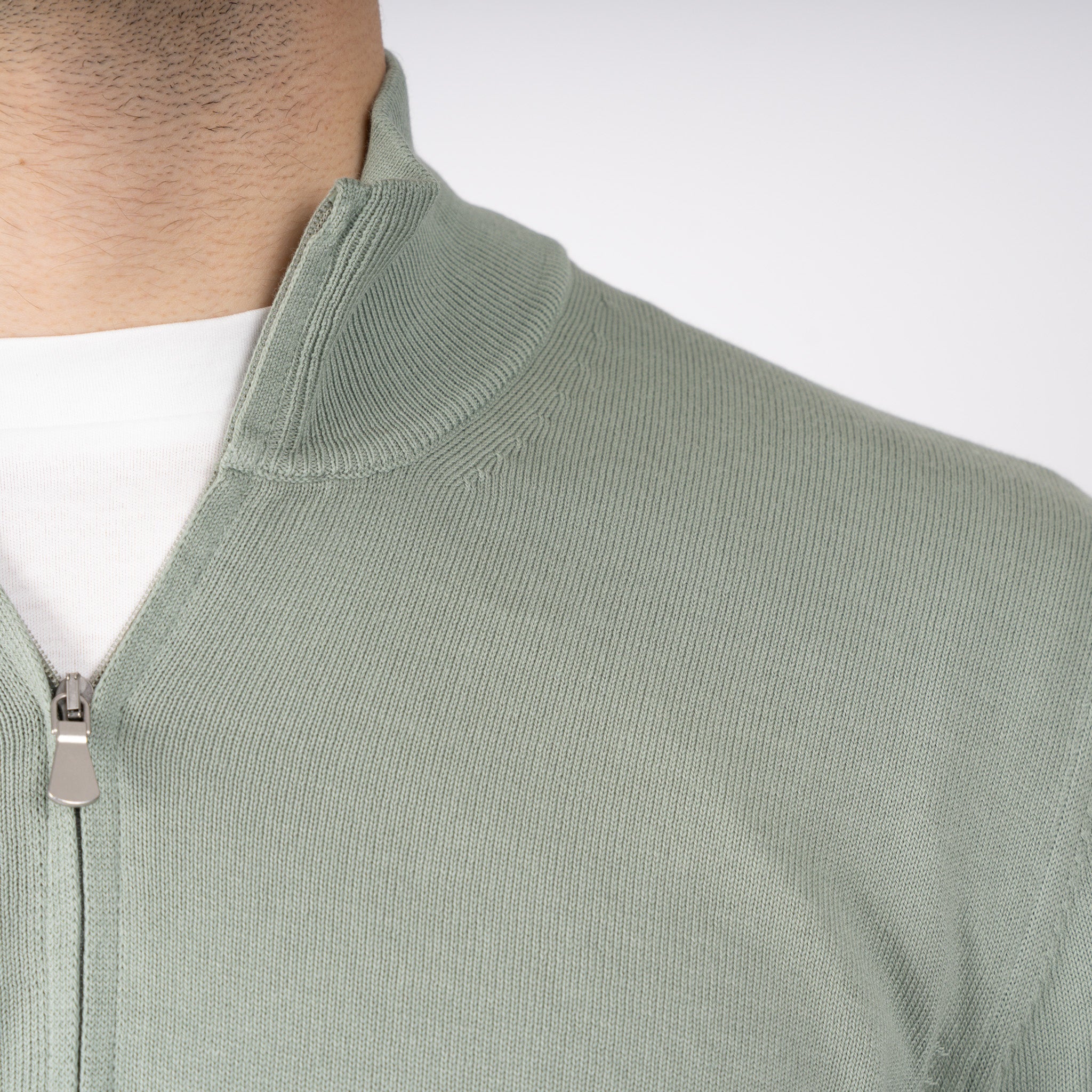 Gran Sasso Gebreide Trui met Rits Lichtgroen | Egyptian Cotton