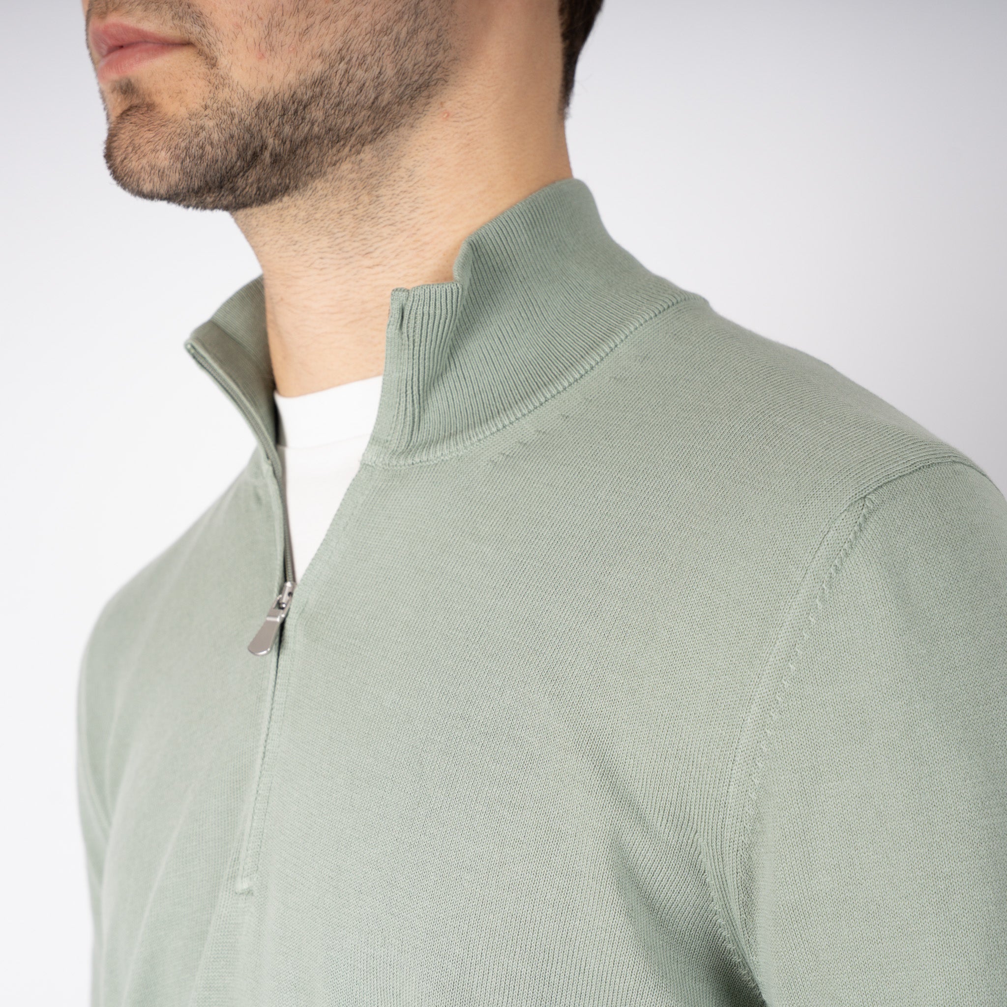 Gran Sasso Gebreide Trui met Rits Lichtgroen | Egyptian Cotton