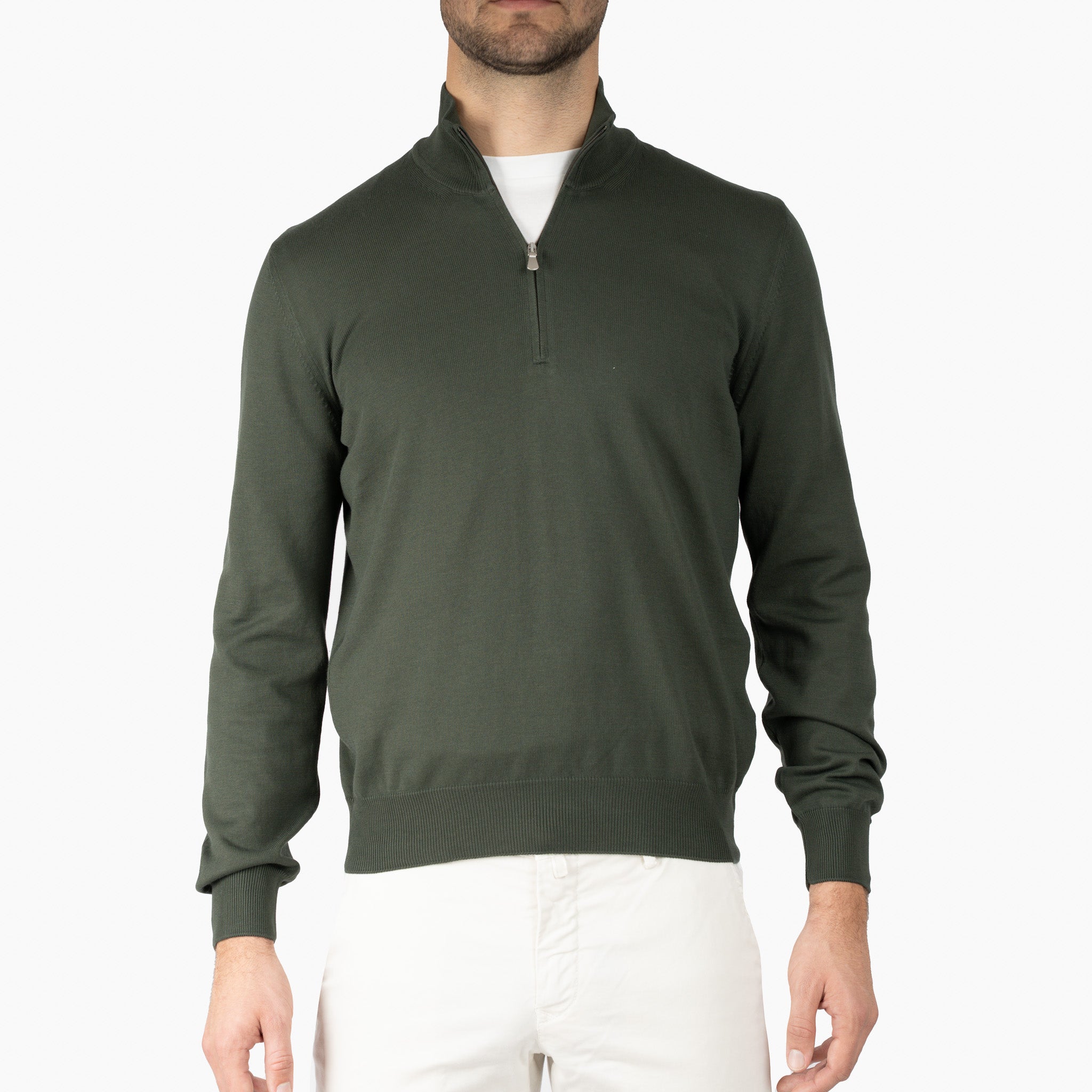 Gran Sasso Gebreide Trui met Rits Groen | Egyptian Cotton