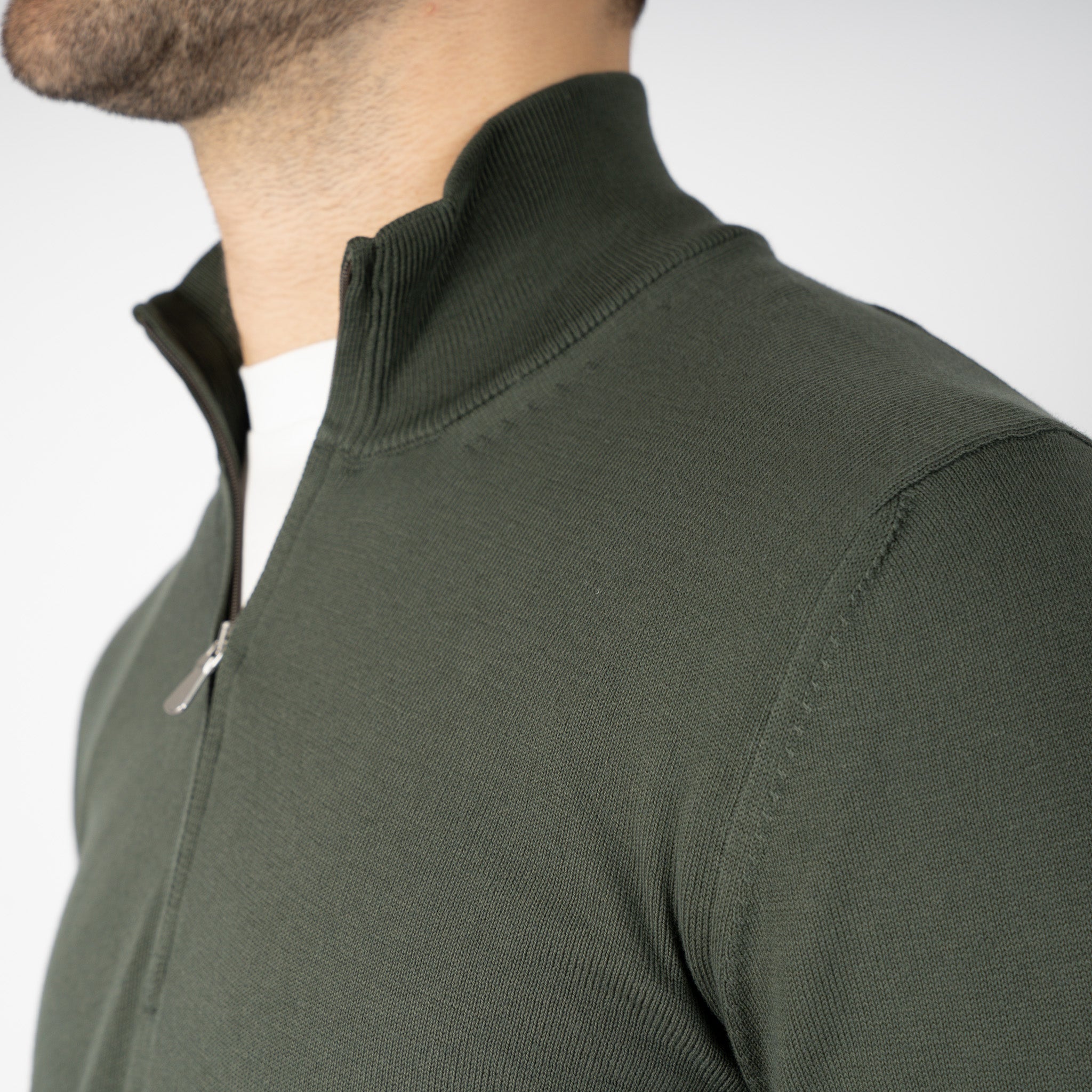 Gran Sasso Gebreide Trui met Rits Groen | Egyptian Cotton