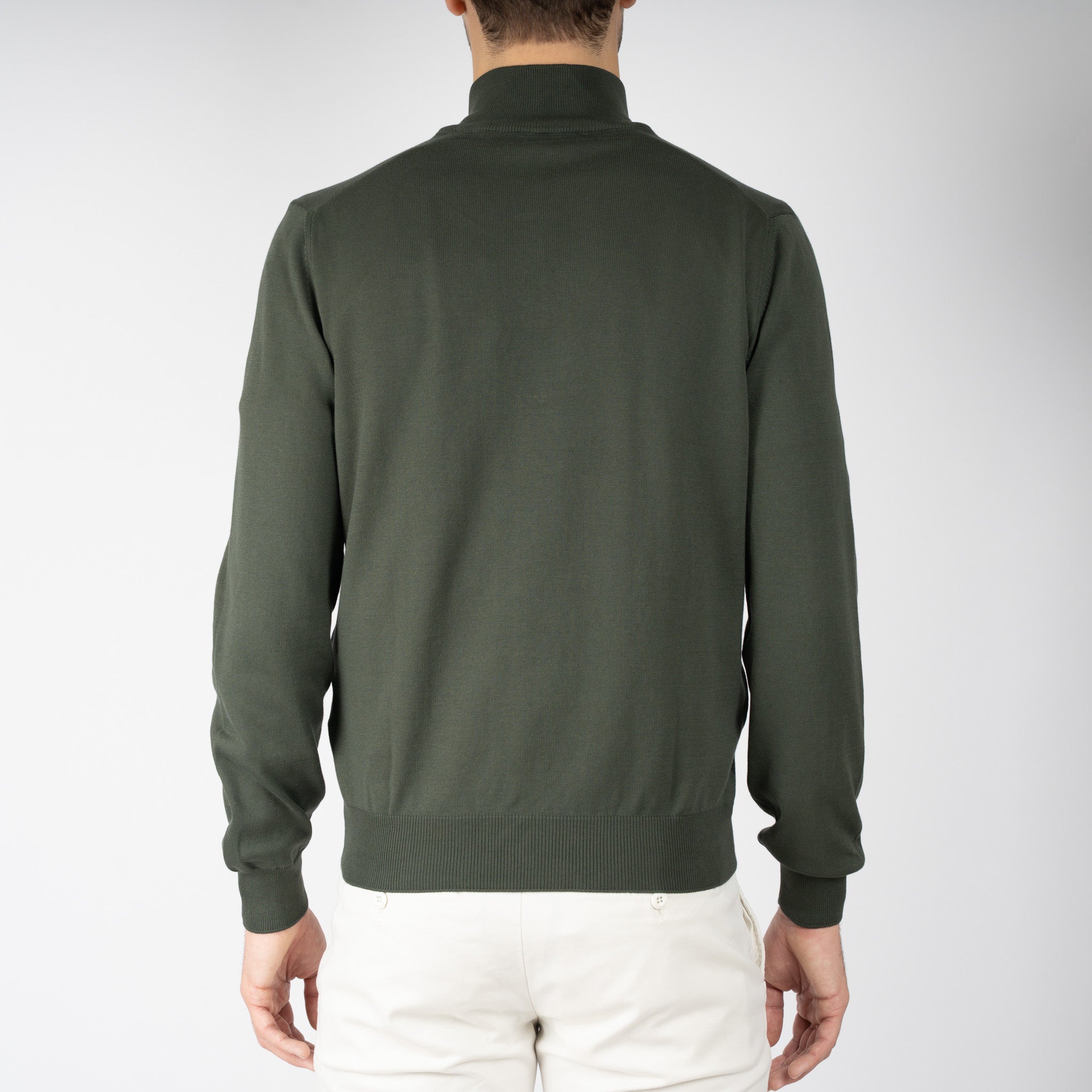 Gran Sasso Gebreide Trui met Rits Groen | Egyptian Cotton