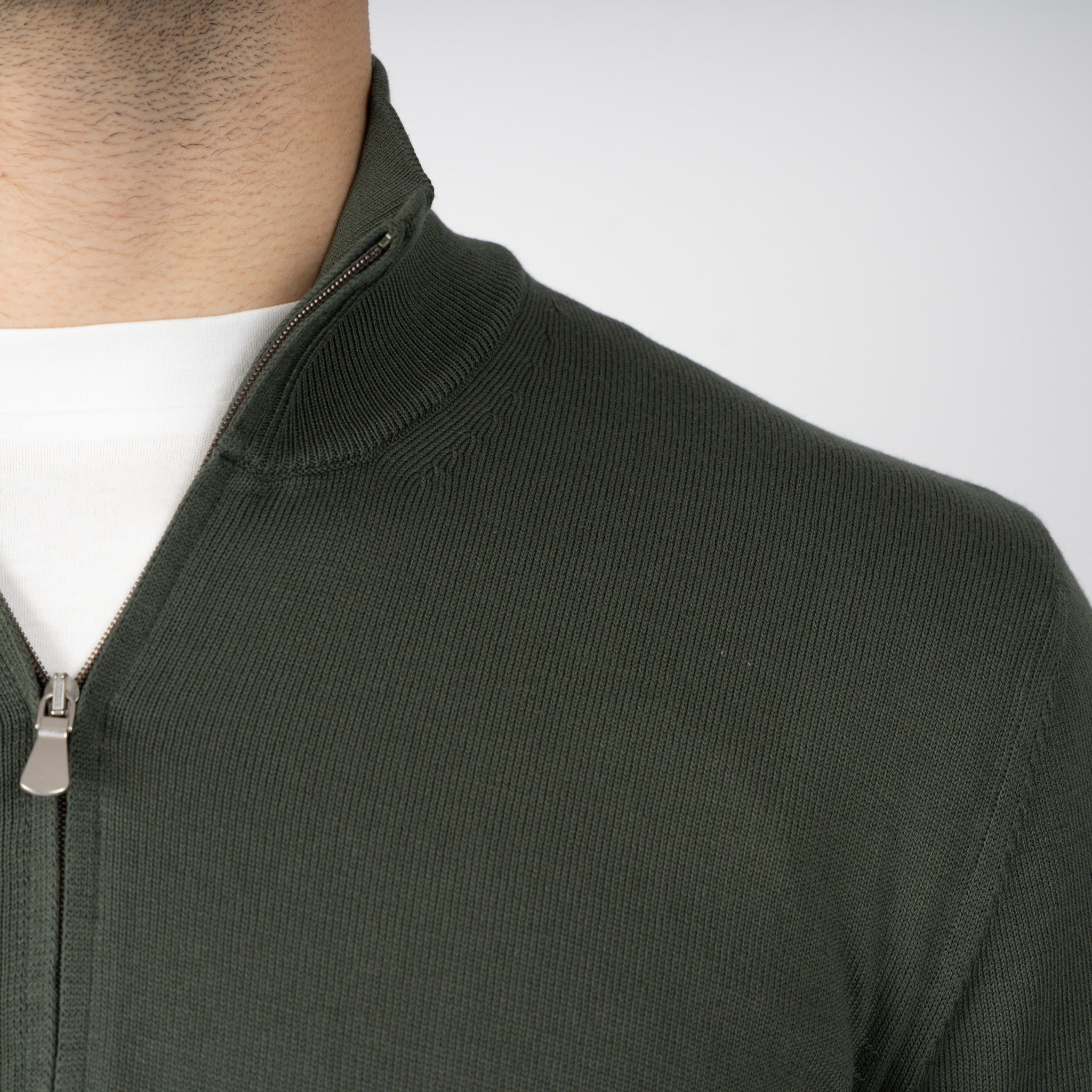 Gran Sasso Gebreide Trui met Rits Groen | Egyptian Cotton