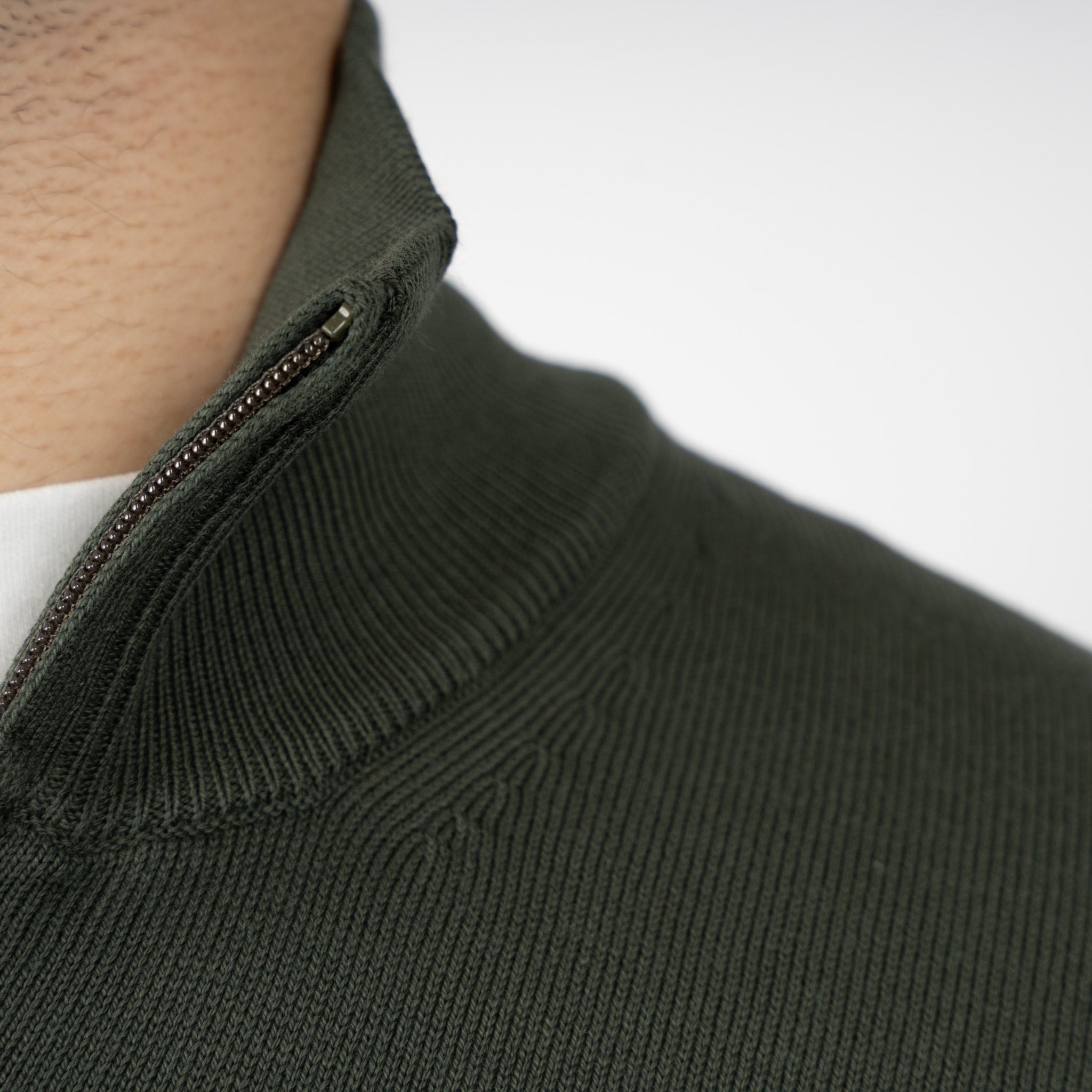 Gran Sasso Gebreide Trui met Rits Groen | Egyptian Cotton