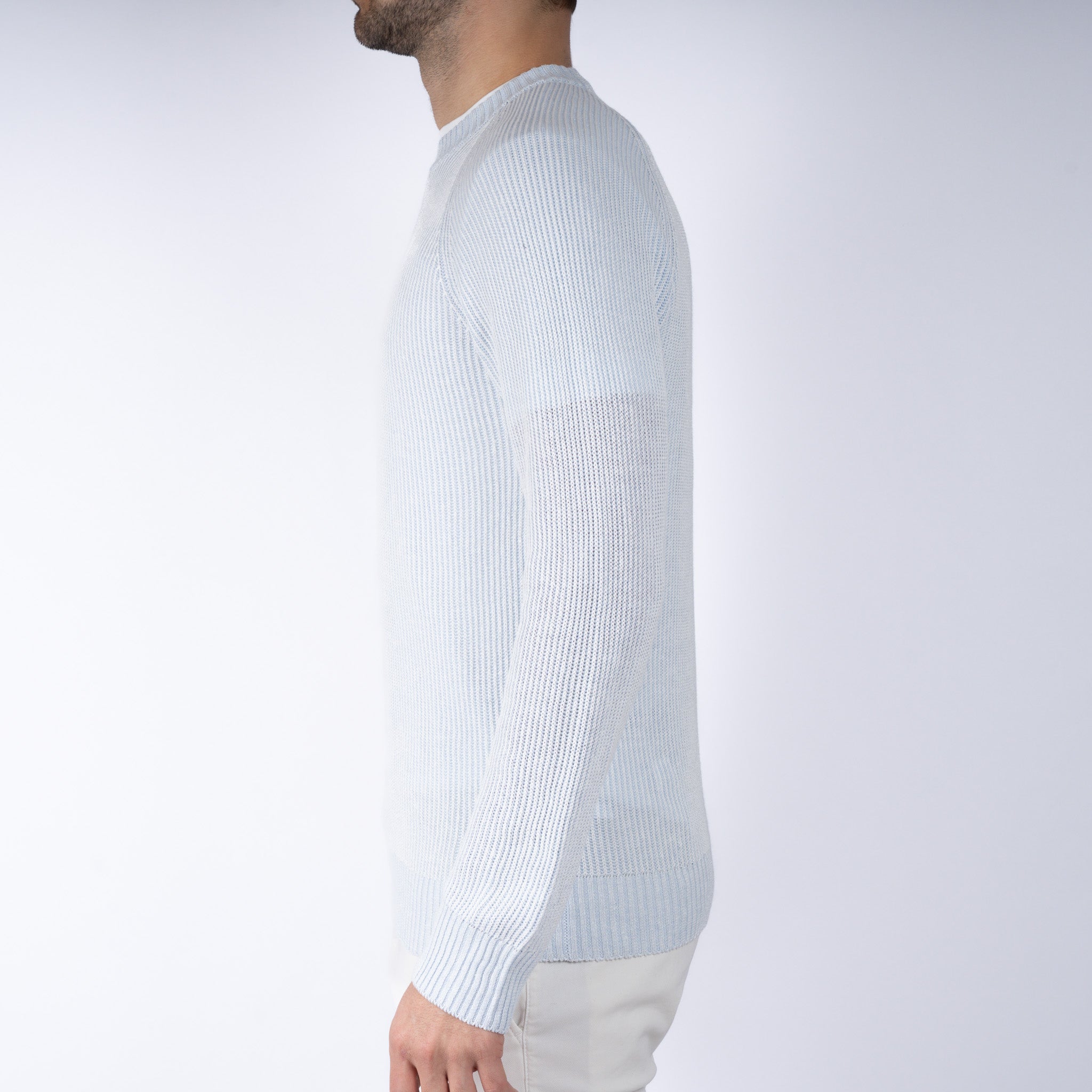 Gran Sasso Gebreide Trui Ronde Hals Lichtblauw | Lino - Cotone