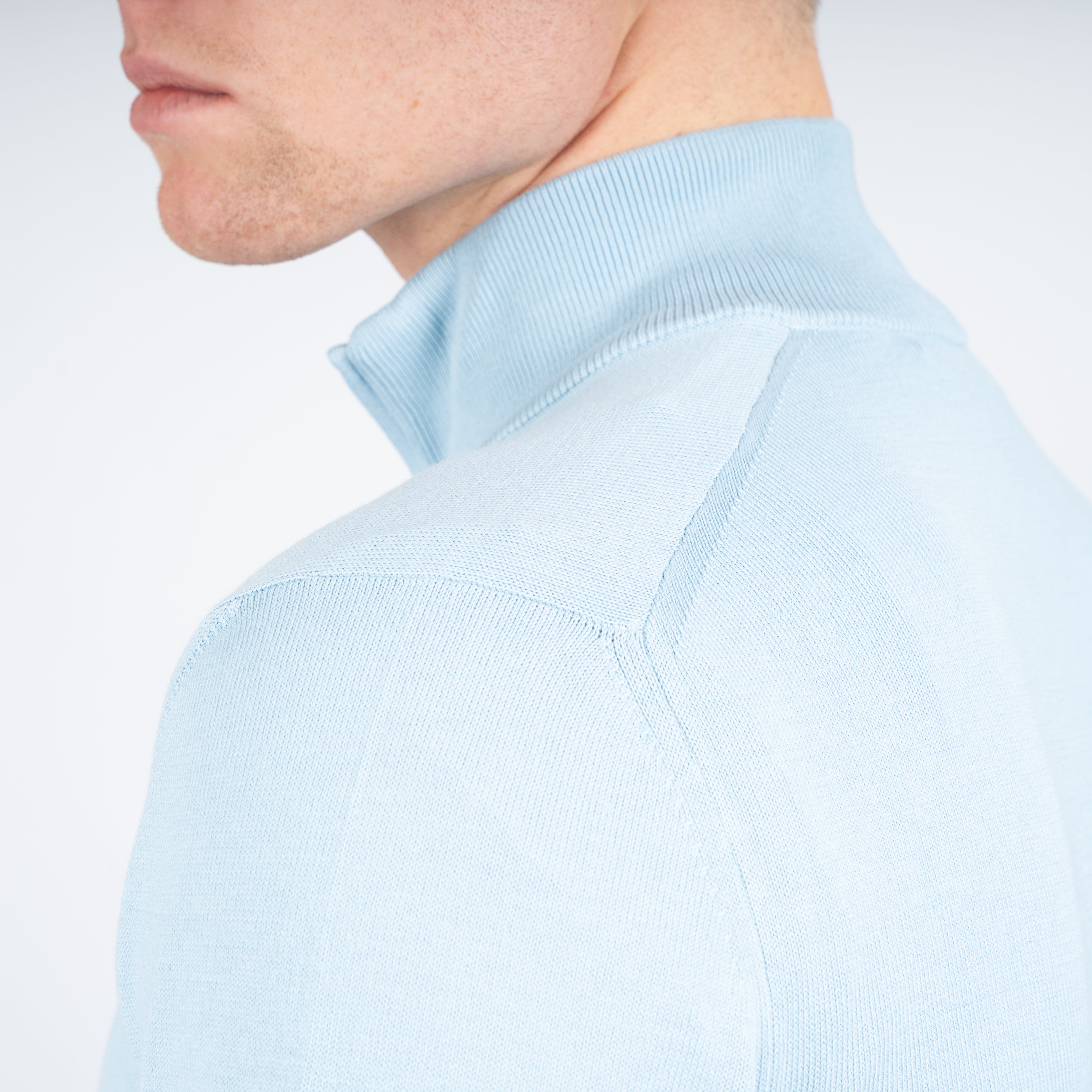 Gran Sasso Gebreide Trui met Rits Aquablauw | Egyptian Cotton