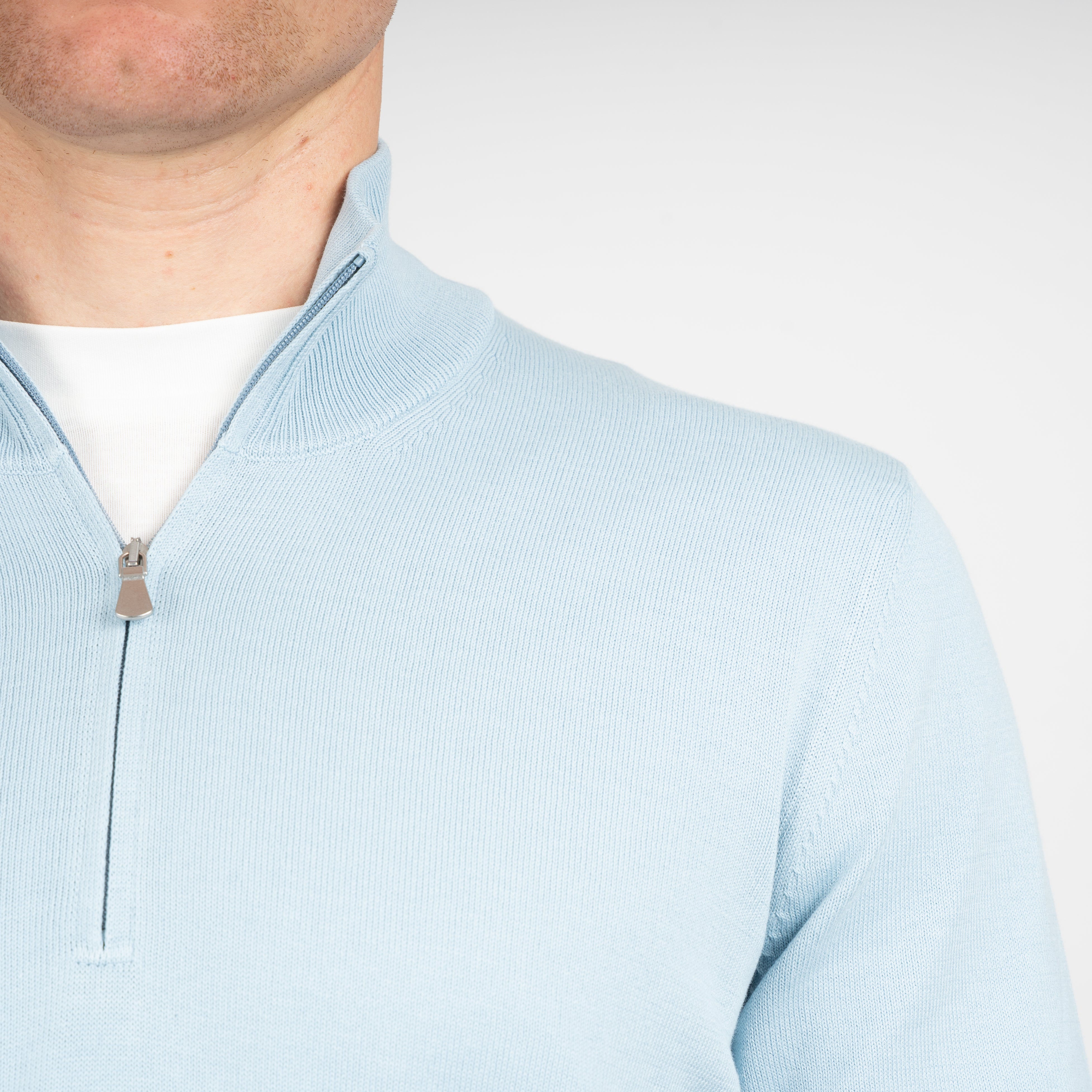 Gran Sasso Gebreide Trui met Rits Aquablauw | Egyptian Cotton