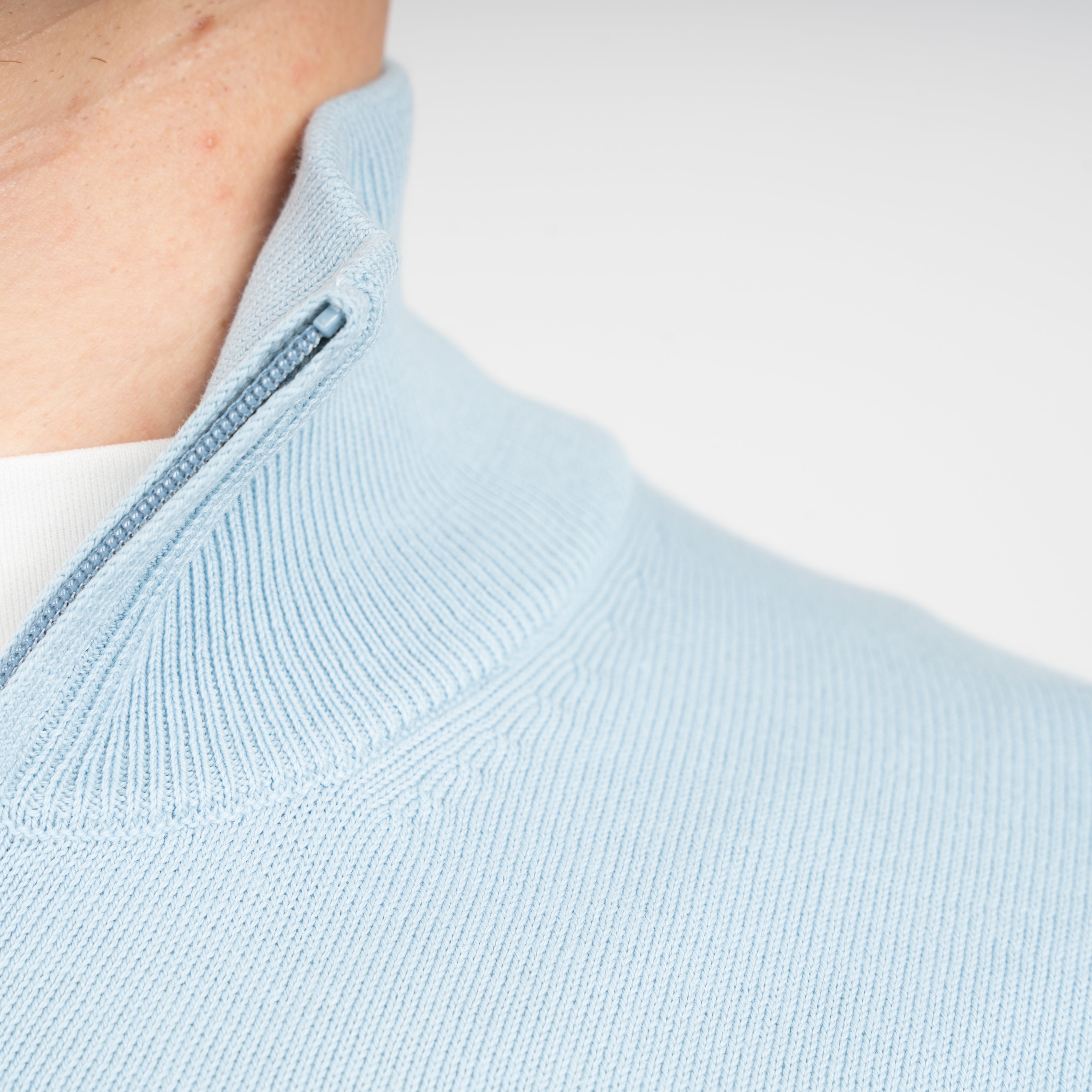 Gran Sasso Gebreide Trui met Rits Aquablauw | Egyptian Cotton