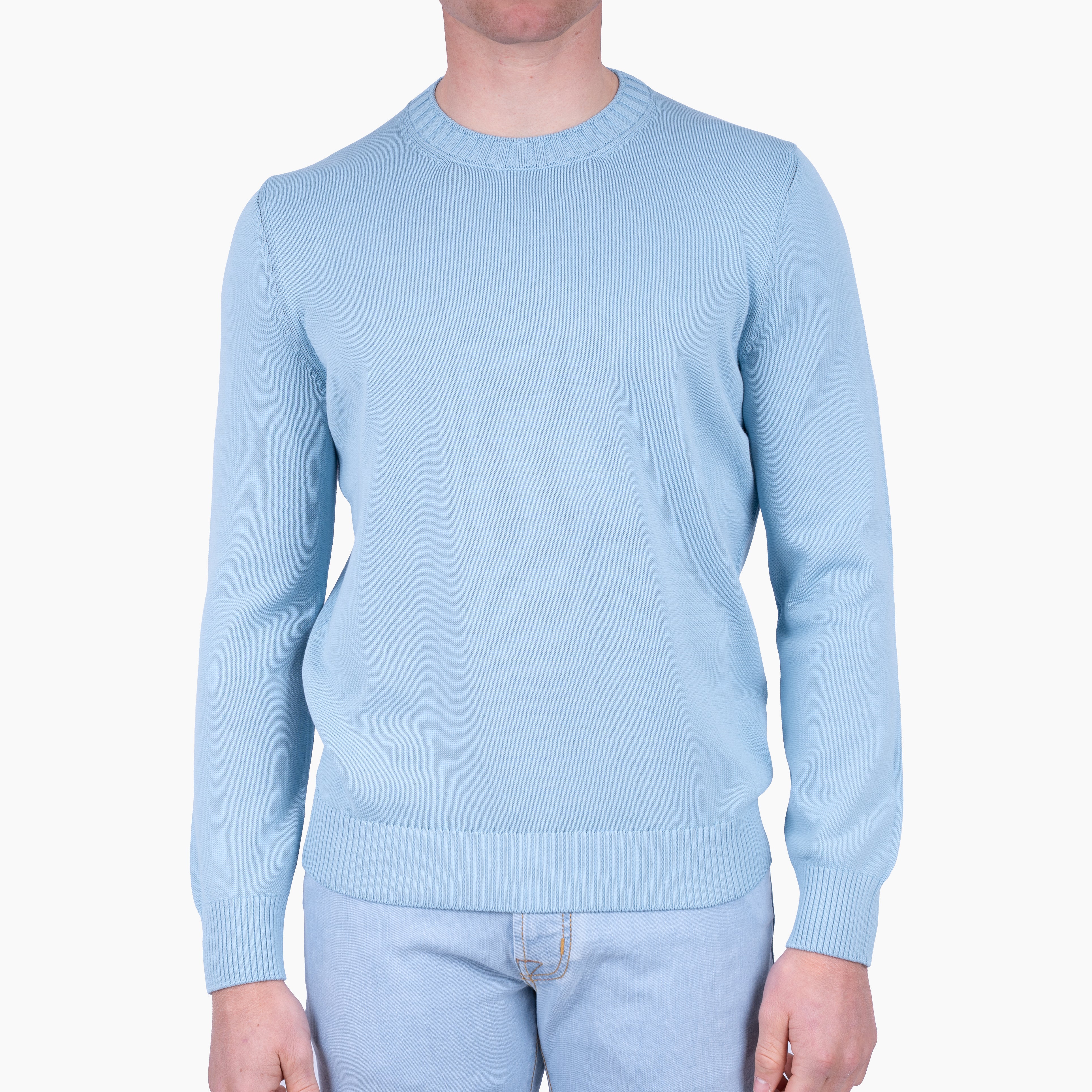 Gran Sasso Gebreide Trui Ronde Hals Lichtblauw | Egyptian Cotton