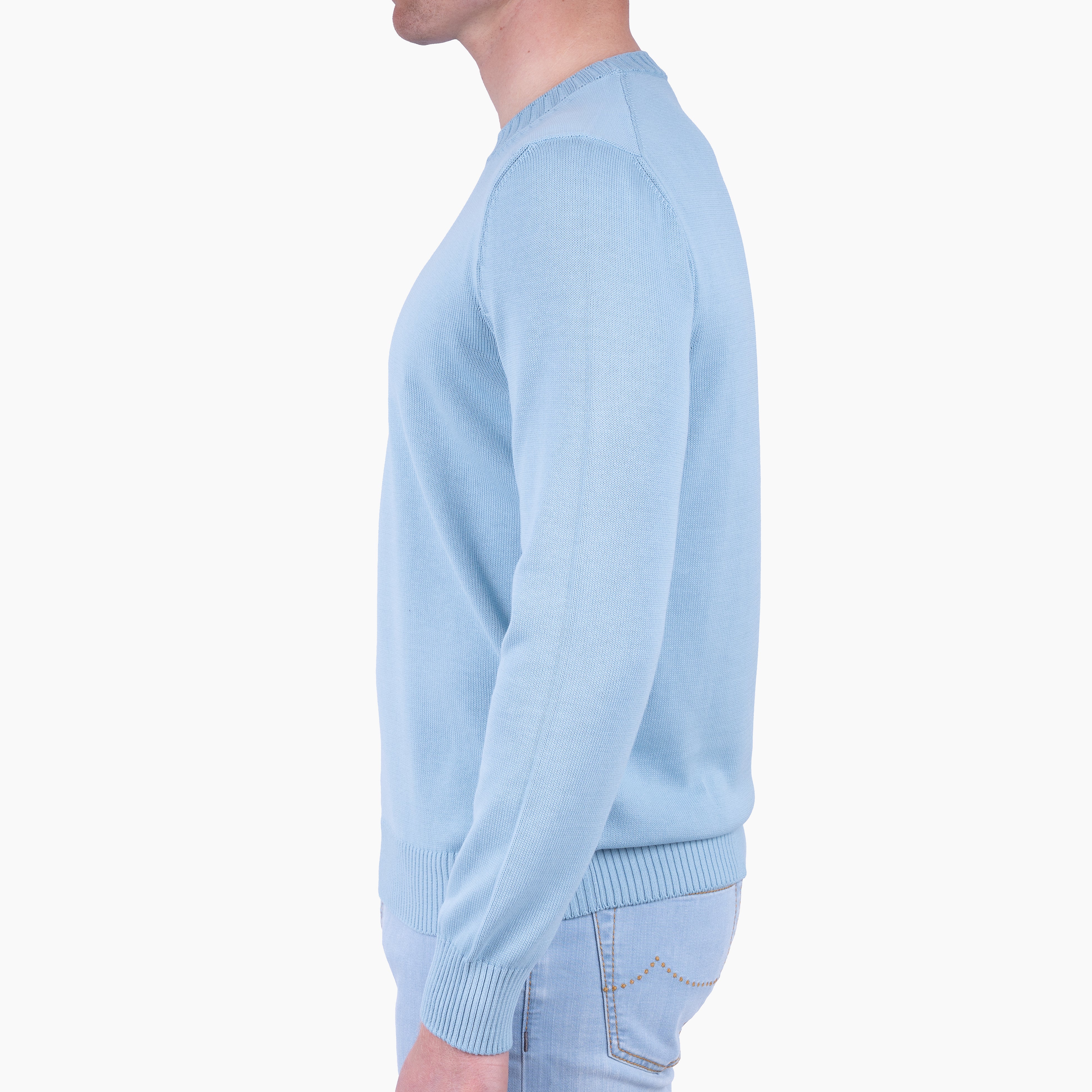 Gran Sasso Gebreide Trui Ronde Hals Lichtblauw | Egyptian Cotton