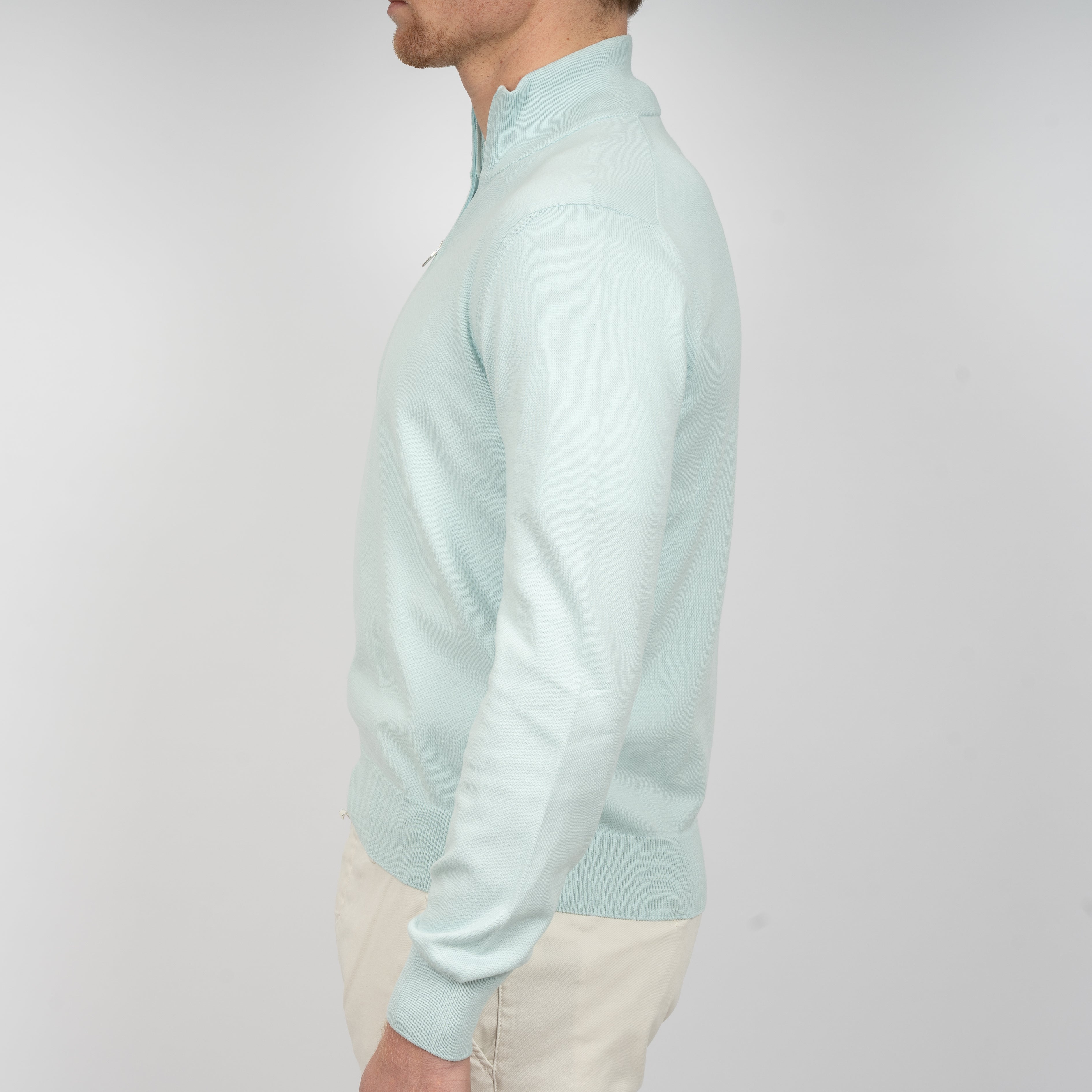 Gran Sasso Gebreide trui met Rits Aquablauw | Egyptian Cotton