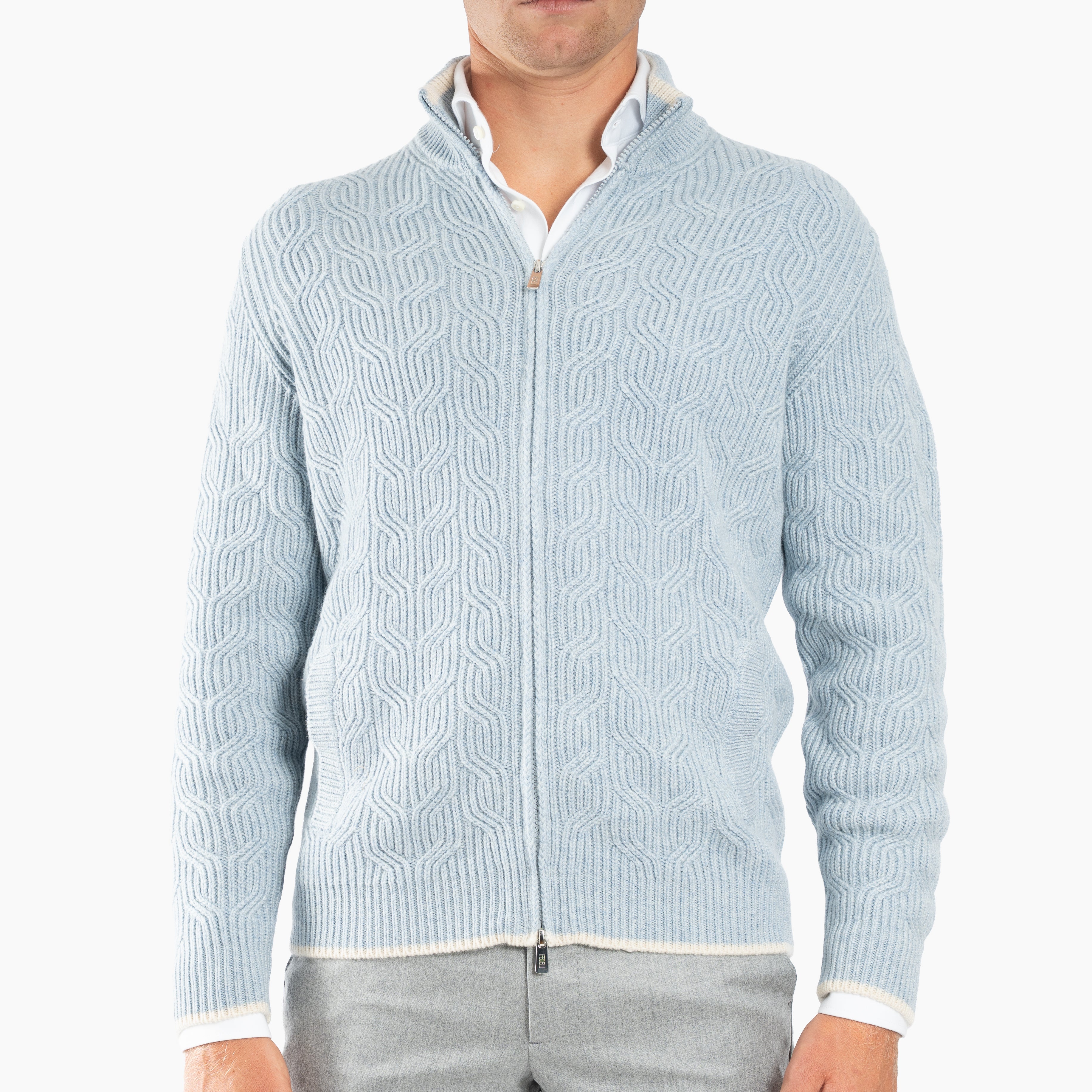 Fedeli Gebreid Vest Lichtblauw | Zago Cashmere Full-Zip
