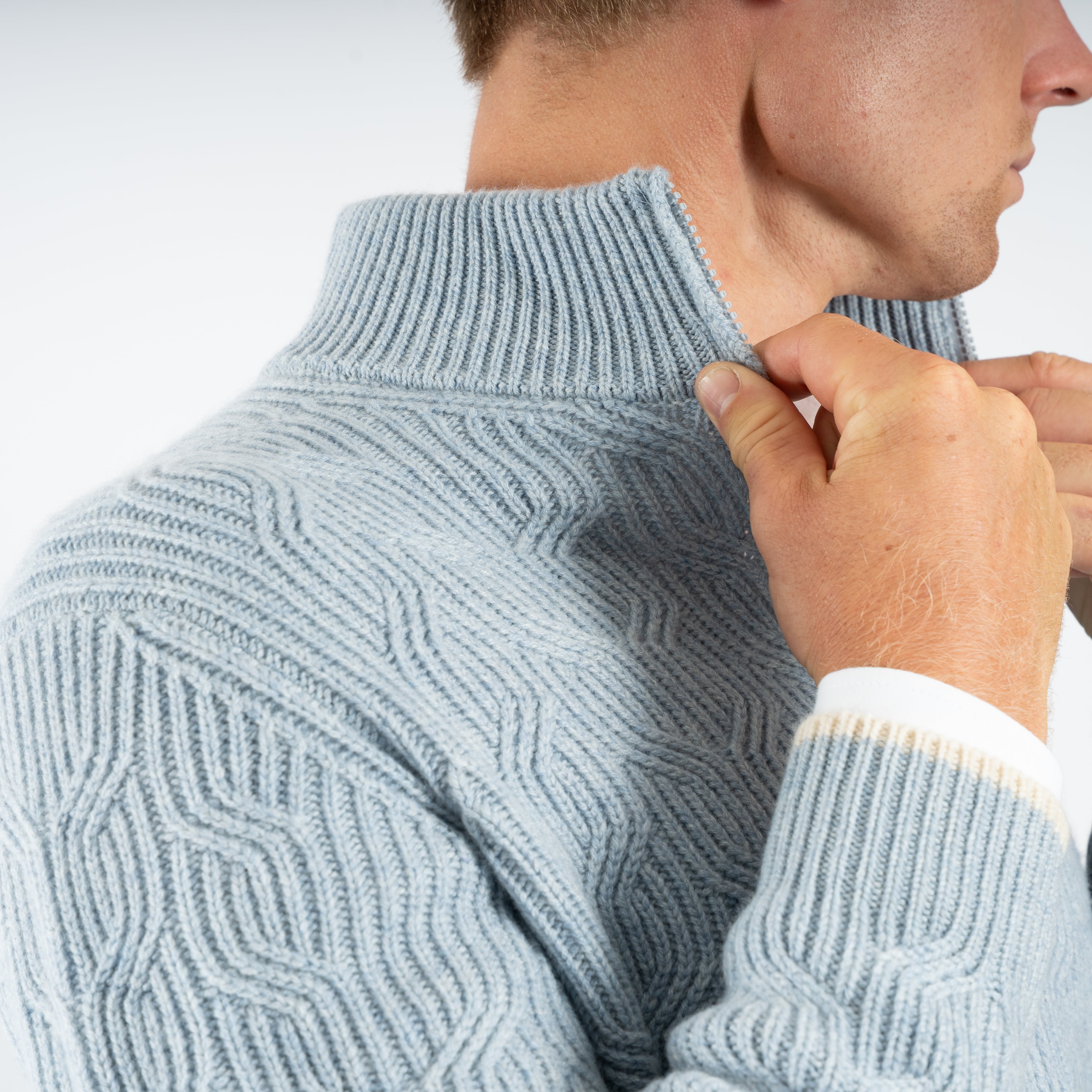 Fedeli Gebreid Vest Lichtblauw | Zago Cashmere Full-Zip