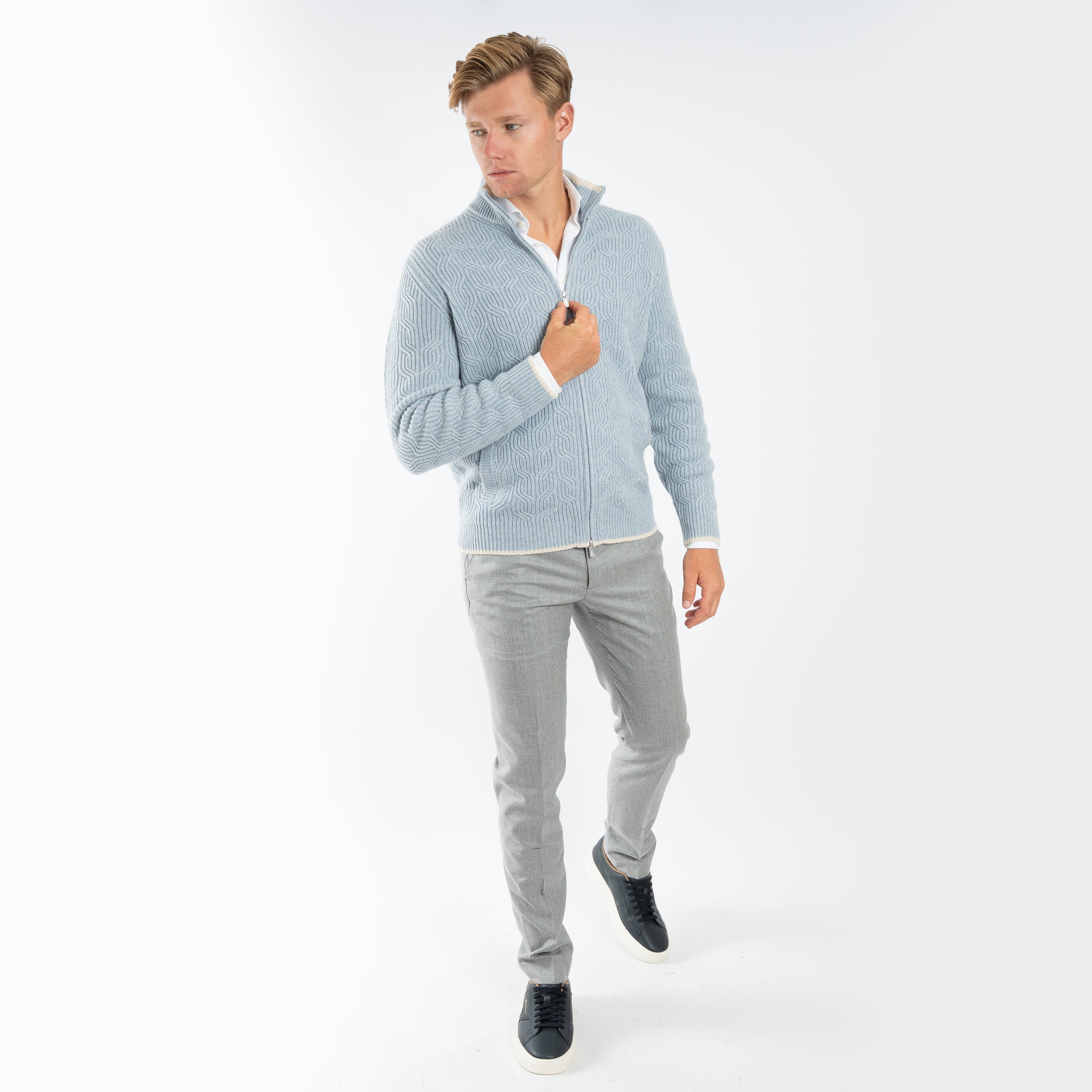 Fedeli Gebreid Vest Lichtblauw | Zago Cashmere Full-Zip