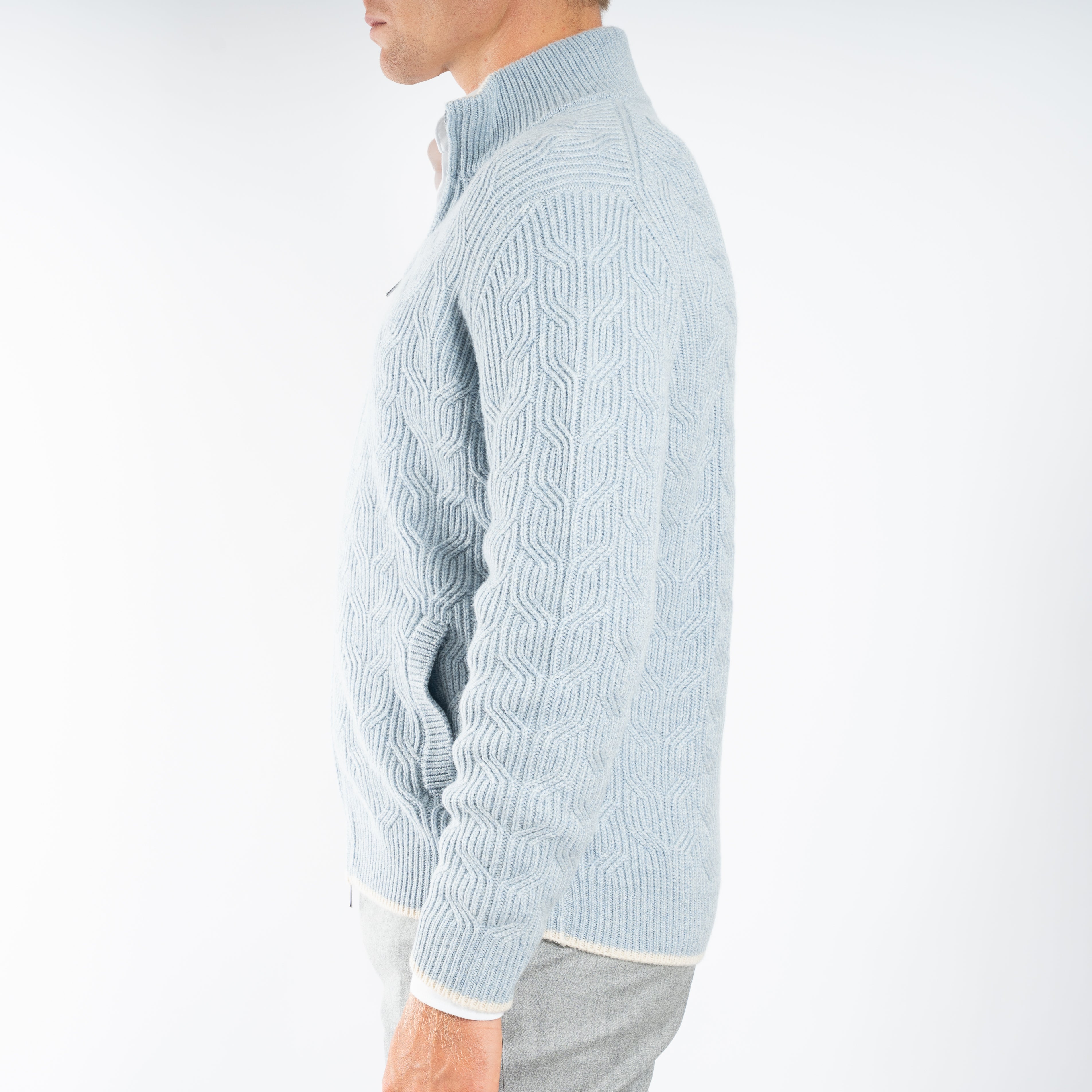 Fedeli Gebreid Vest Lichtblauw | Zago Cashmere Full-Zip