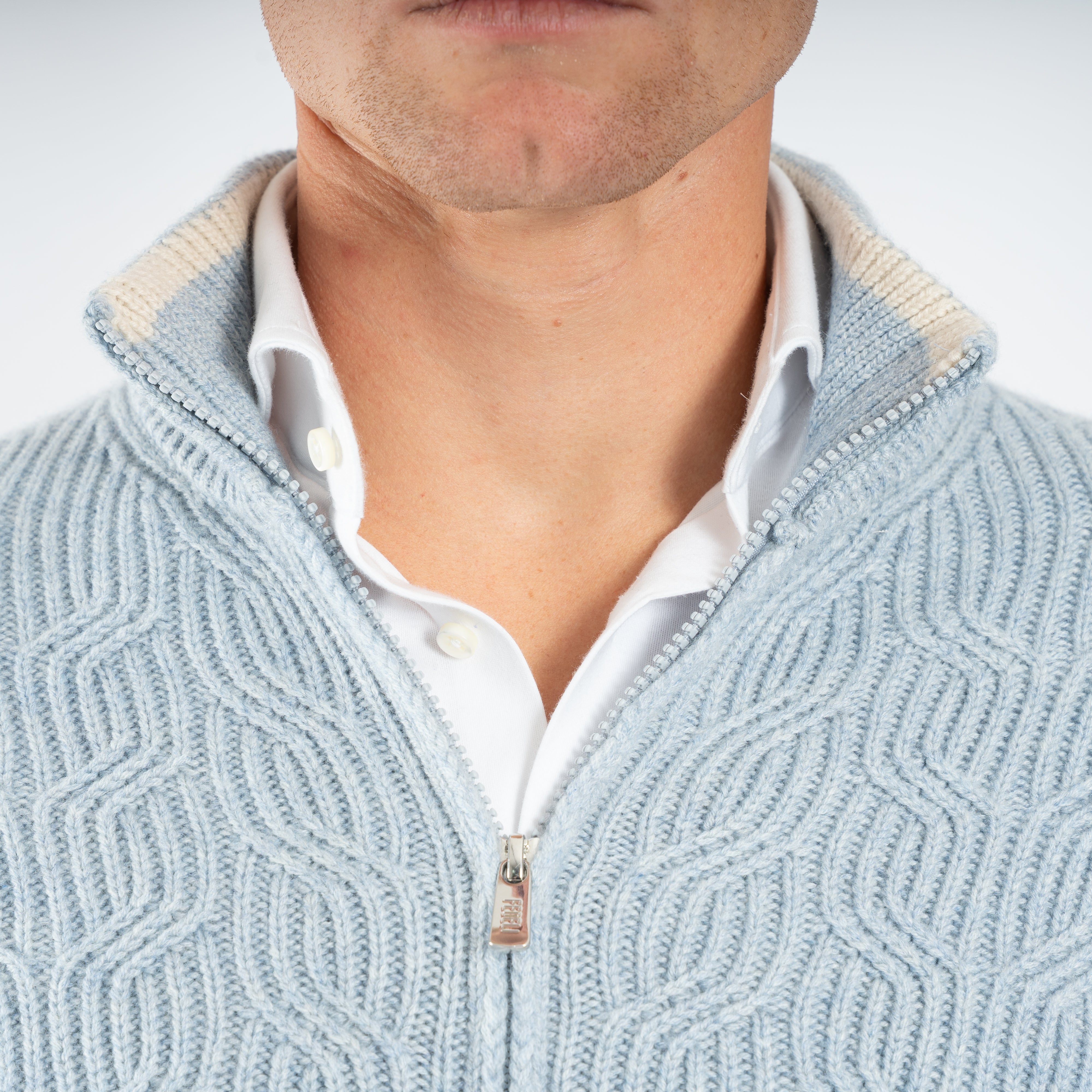 Fedeli Gebreid Vest Lichtblauw | Zago Cashmere Full-Zip