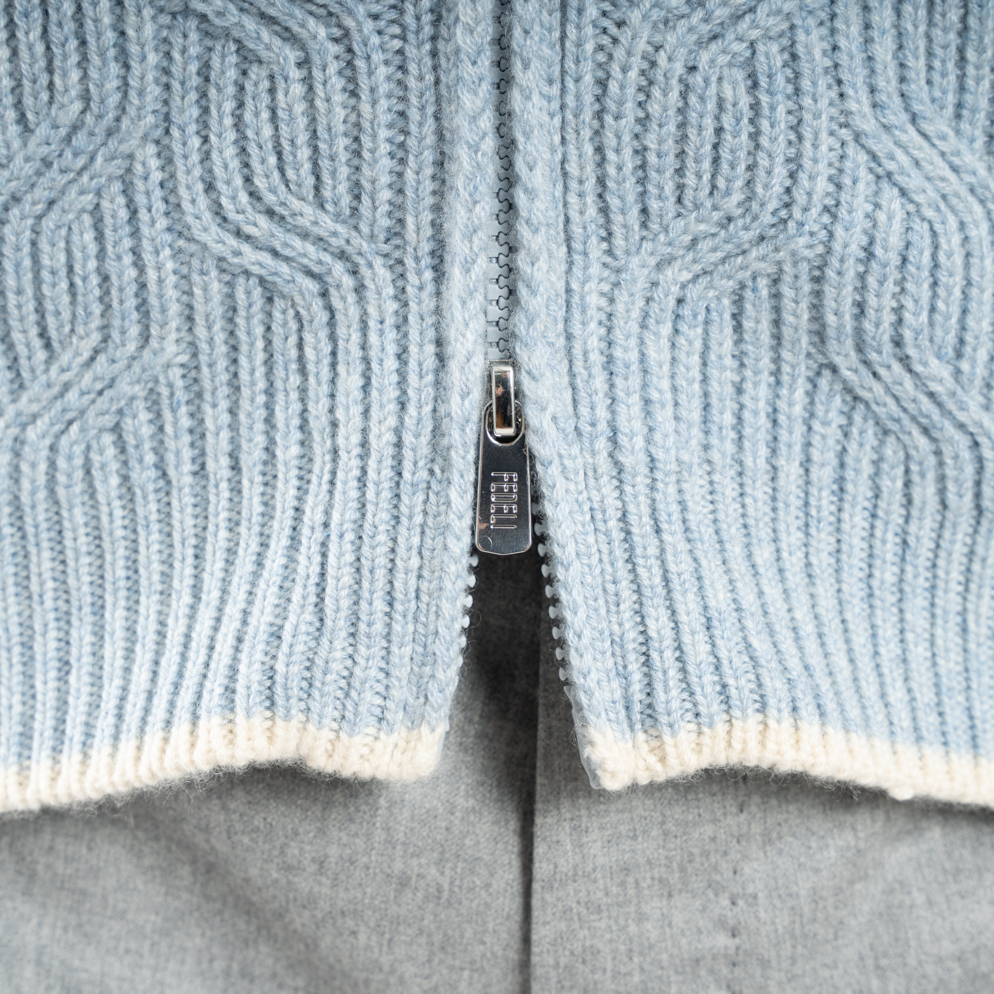 Fedeli Gebreid Vest Lichtblauw | Zago Cashmere Full-Zip
