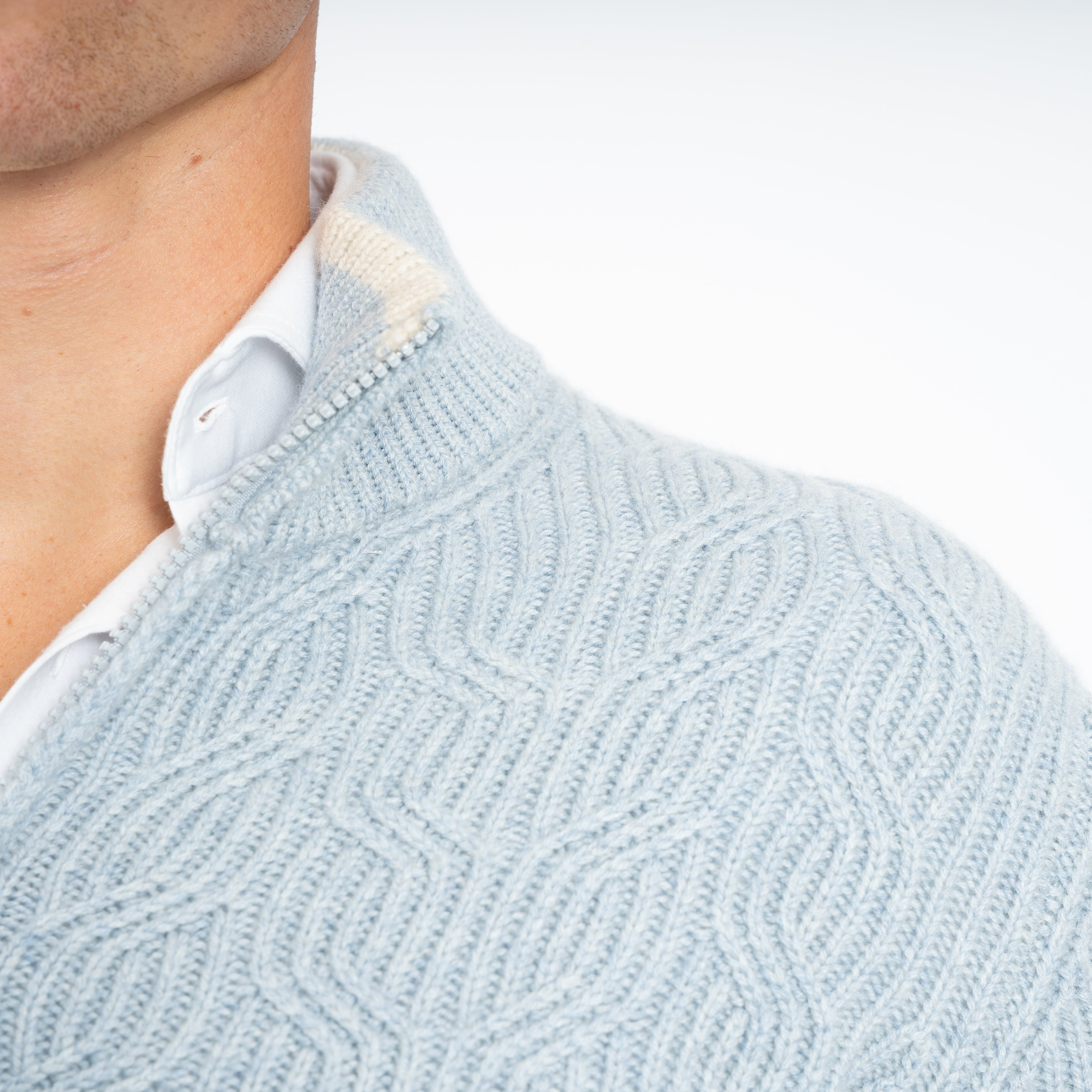 Fedeli Gebreid Vest Lichtblauw | Zago Cashmere Full-Zip