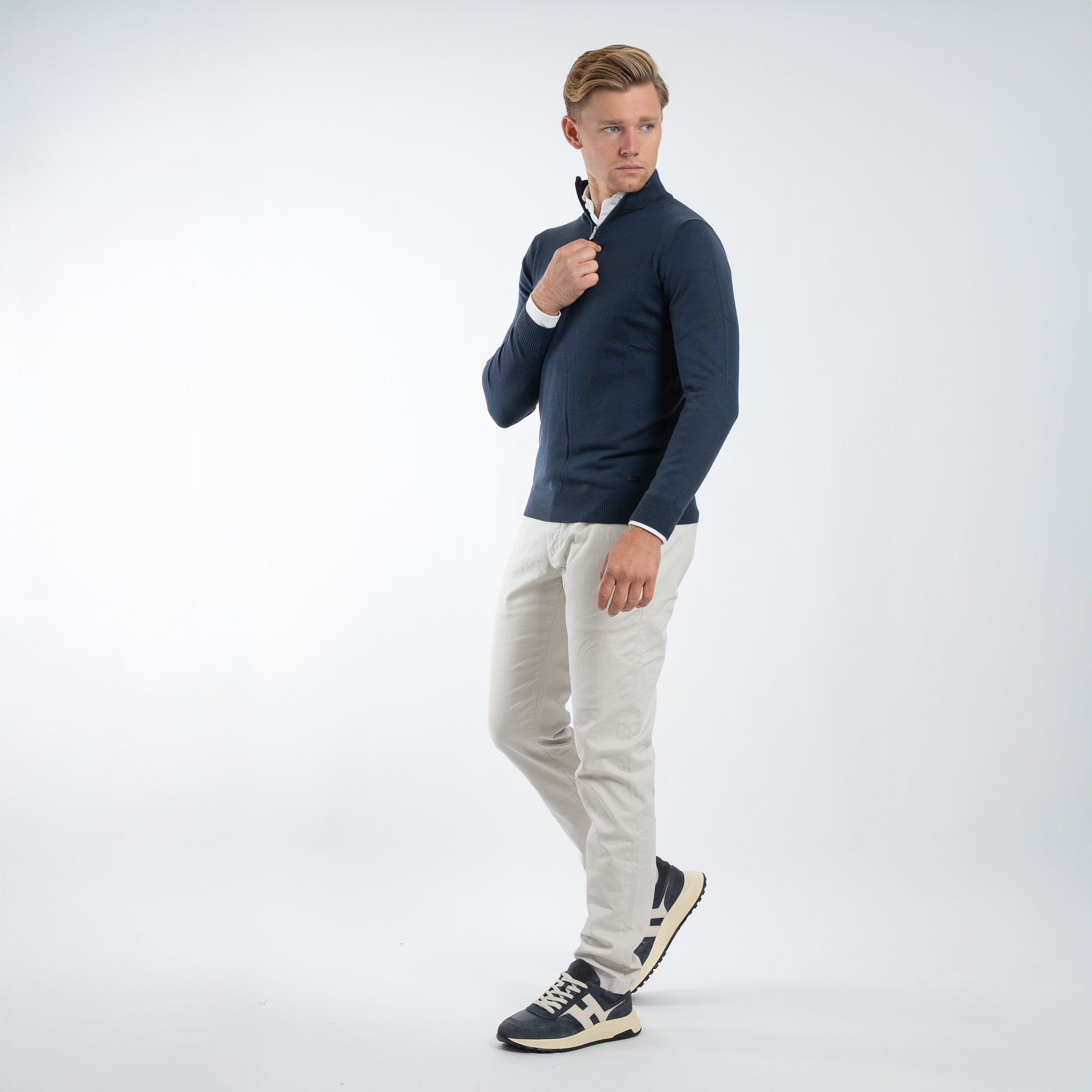 SEVEN DIALS Gebreide Trui met Rits Jeansblauw | Saul
