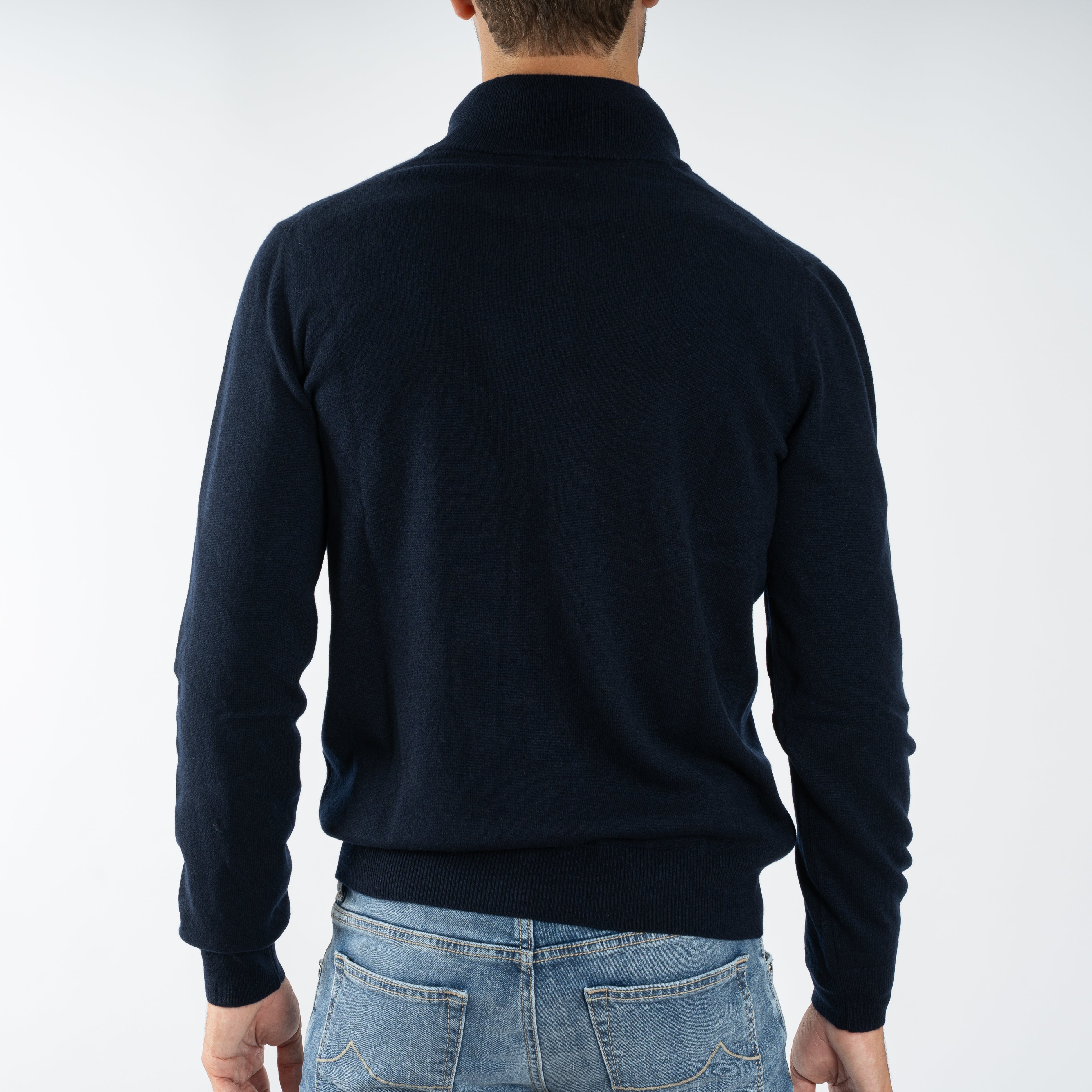Gran Sasso Gebreide Trui met Rits Donkerblauw | Cashmere Lana