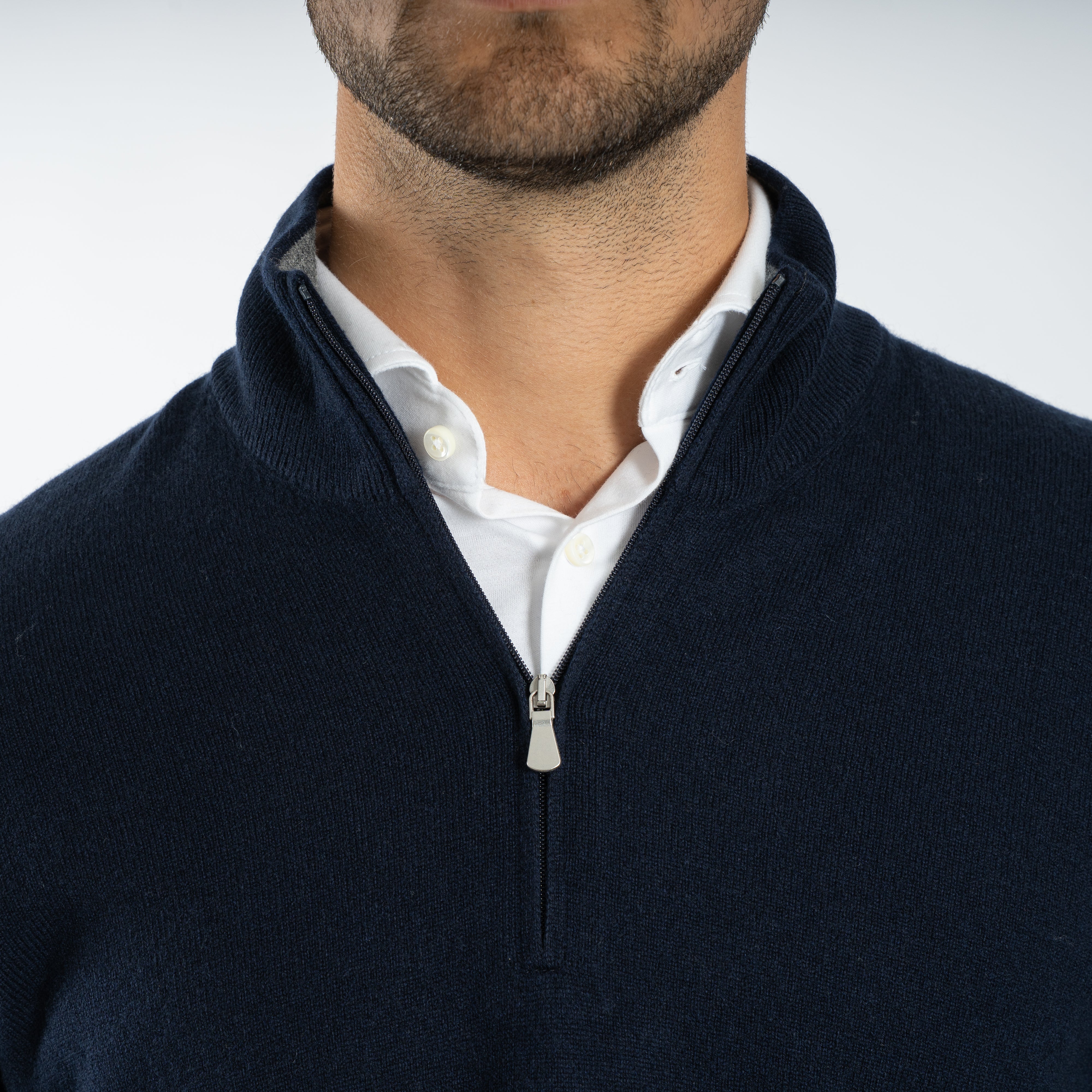 Gran Sasso Gebreide Trui met Rits Donkerblauw | Cashmere Lana