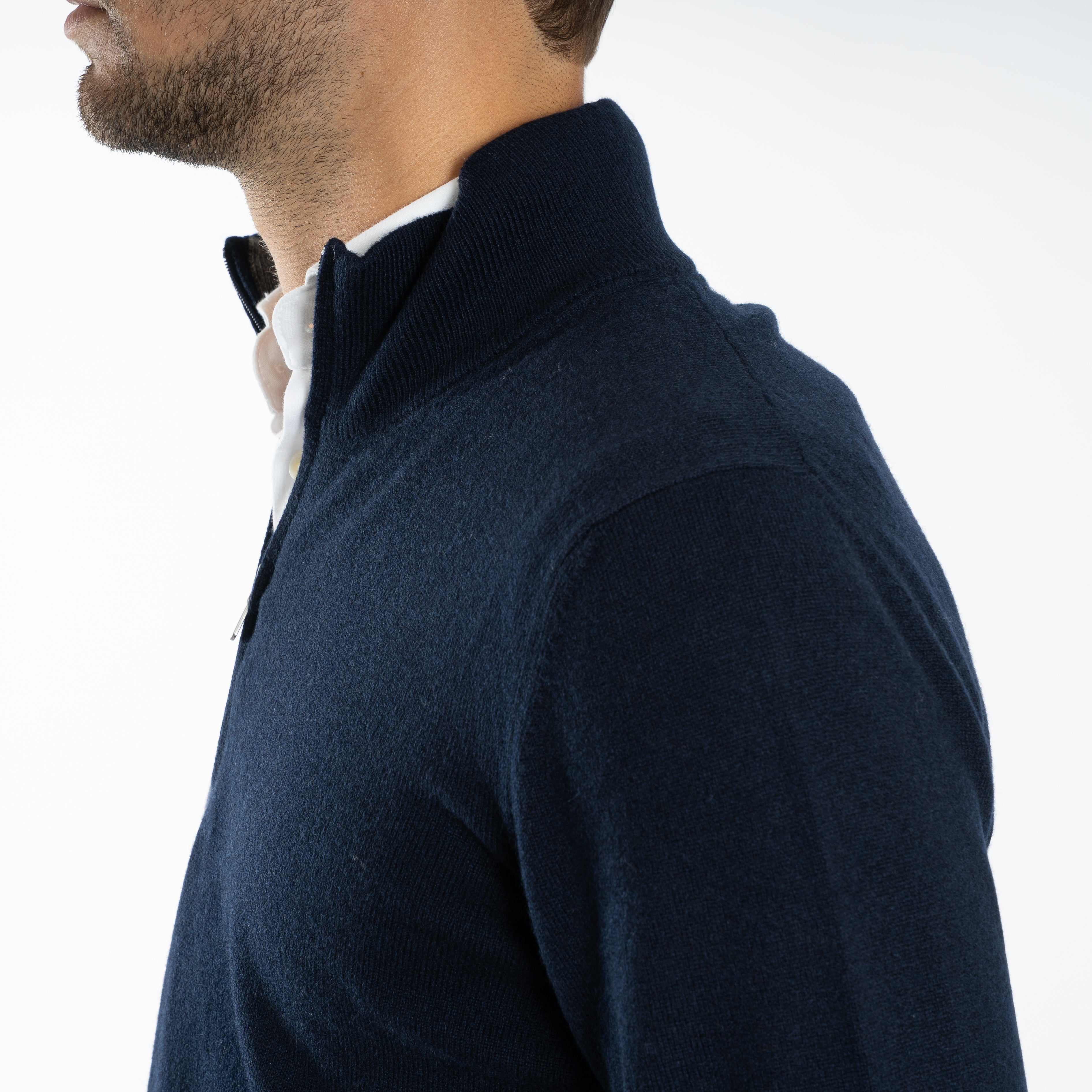 Gran Sasso Gebreide Trui met Rits Donkerblauw | Cashmere Lana