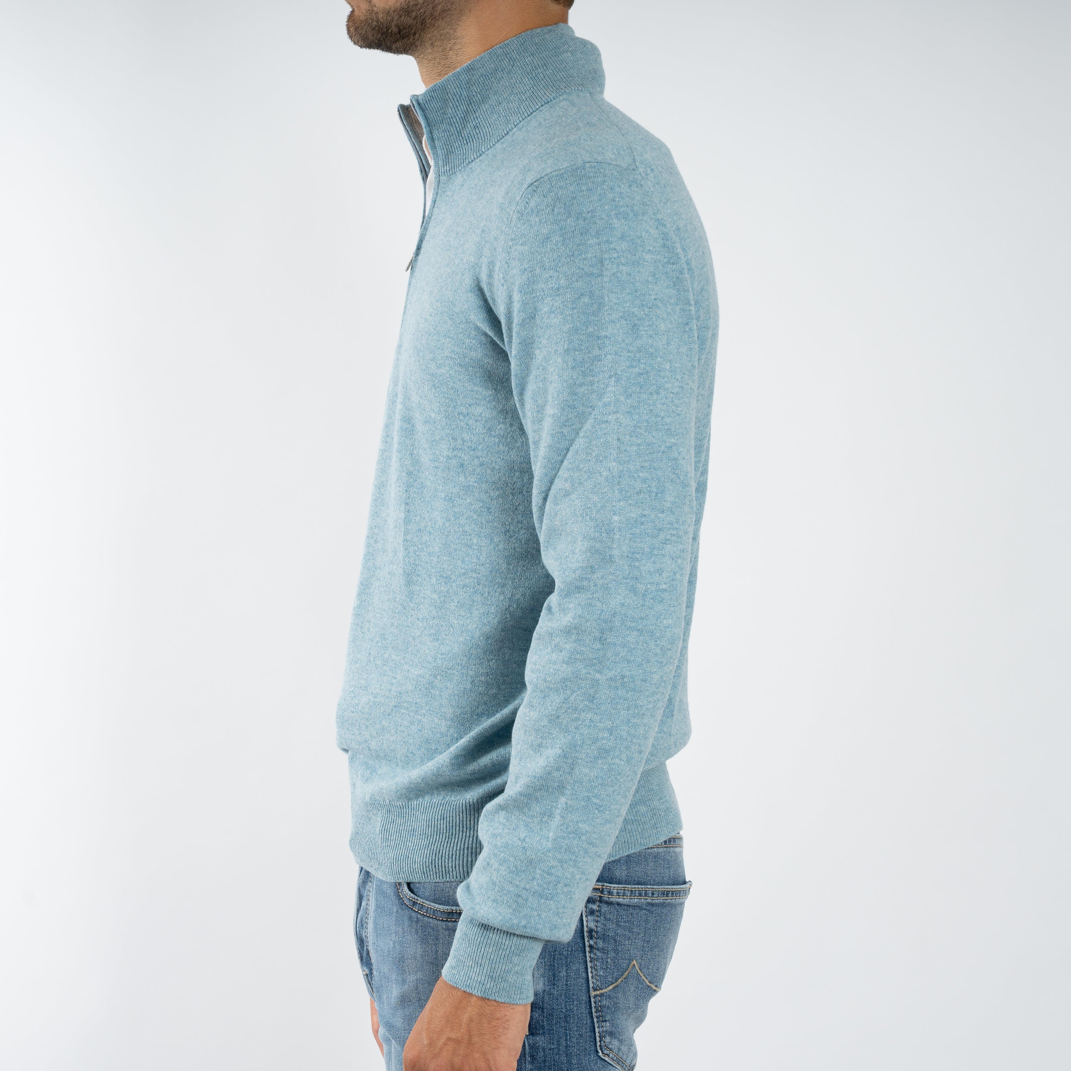 Gran Sasso Gebreide Trui met Rits Lichtblauw | Cashmere Lana