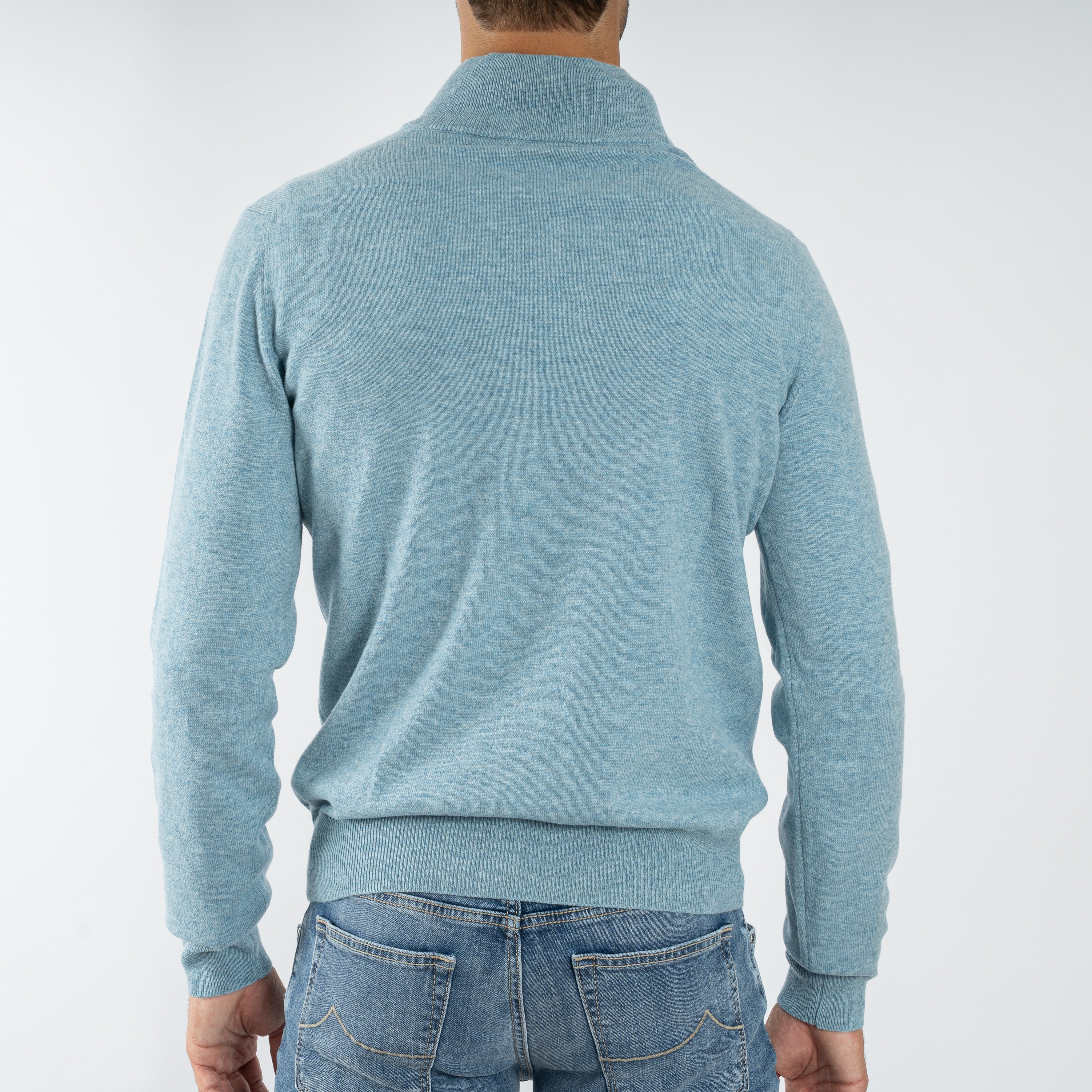 Gran Sasso Gebreide Trui met Rits Lichtblauw | Cashmere Lana