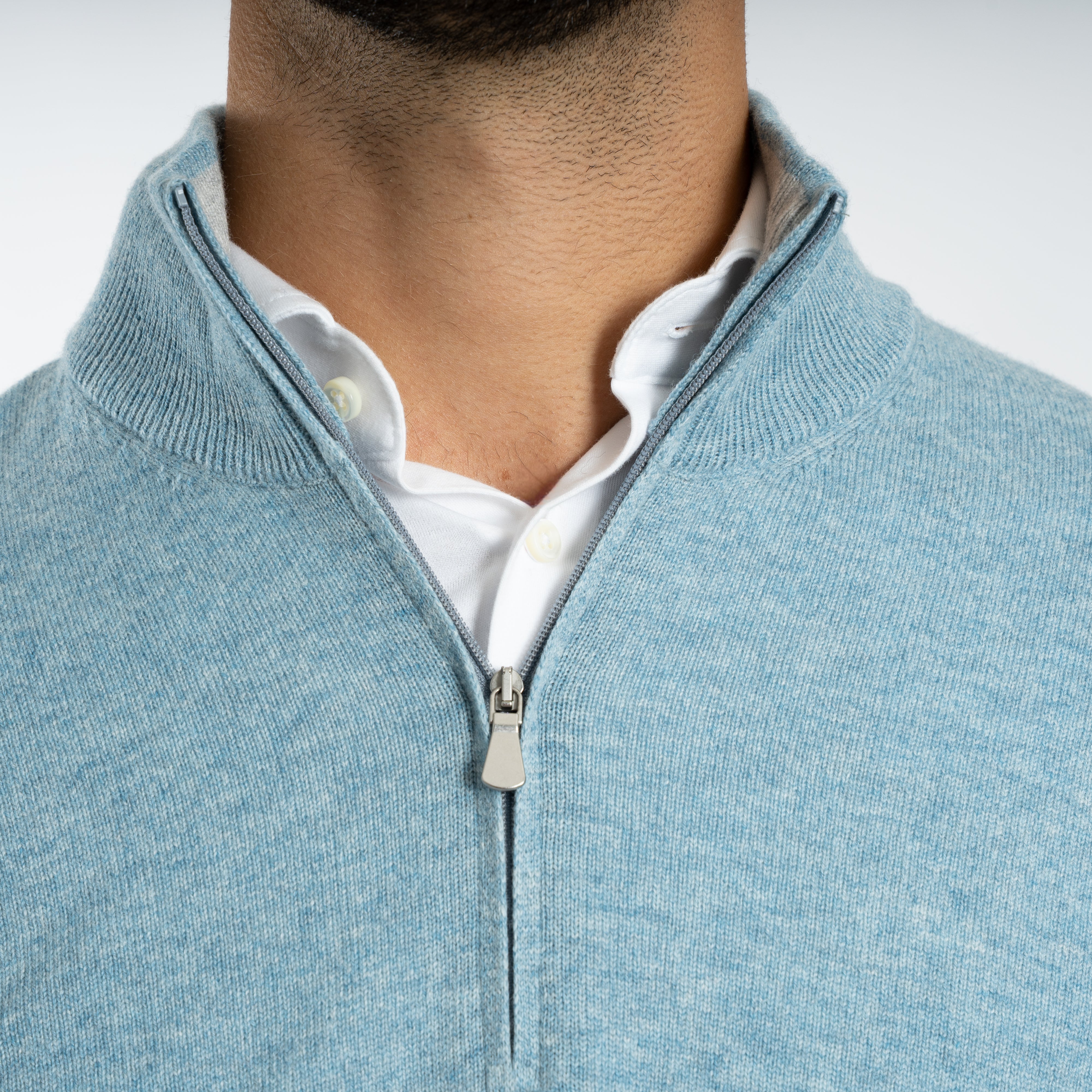 Gran Sasso Gebreide Trui met Rits Lichtblauw | Cashmere Lana