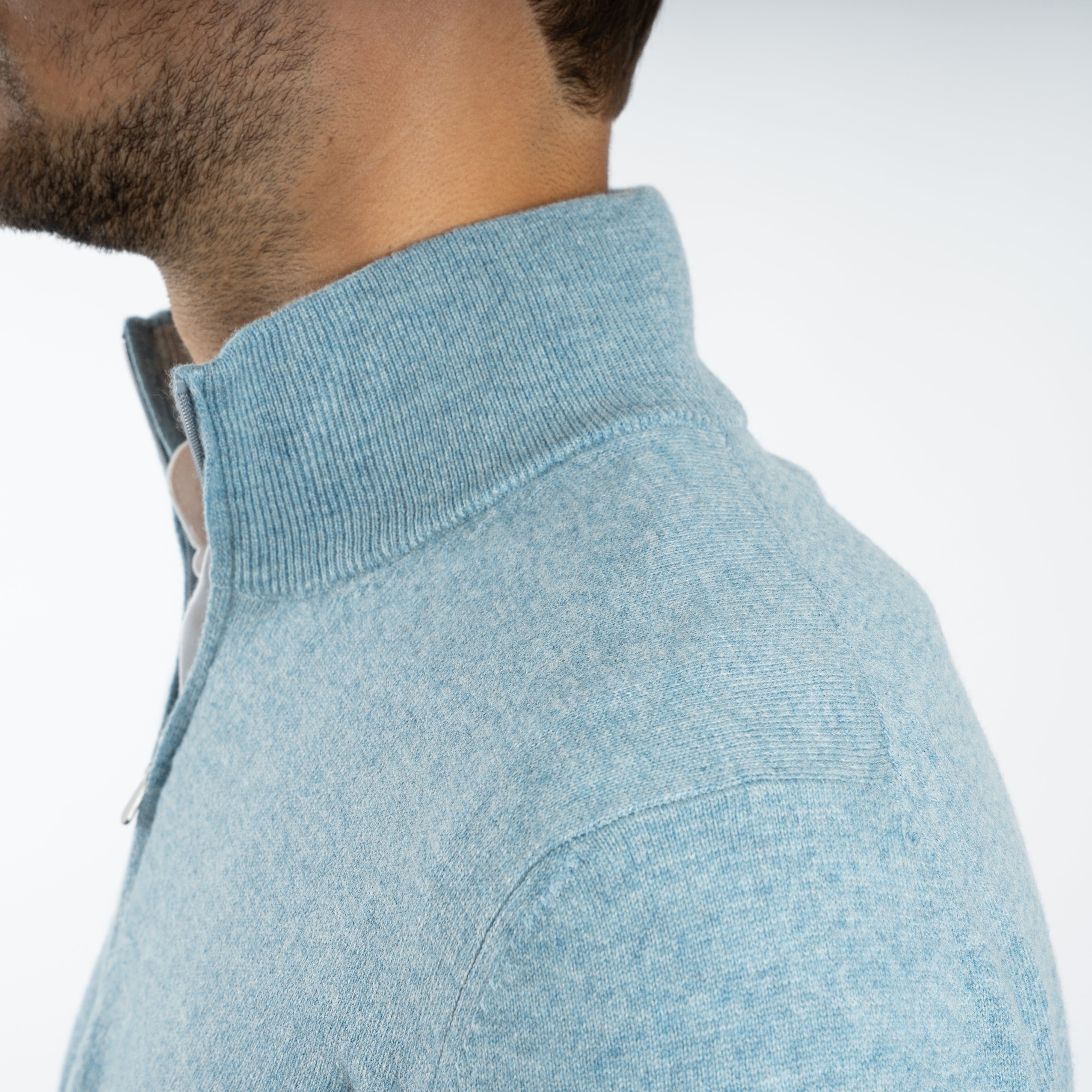 Gran Sasso Gebreide Trui met Rits Lichtblauw | Cashmere Lana