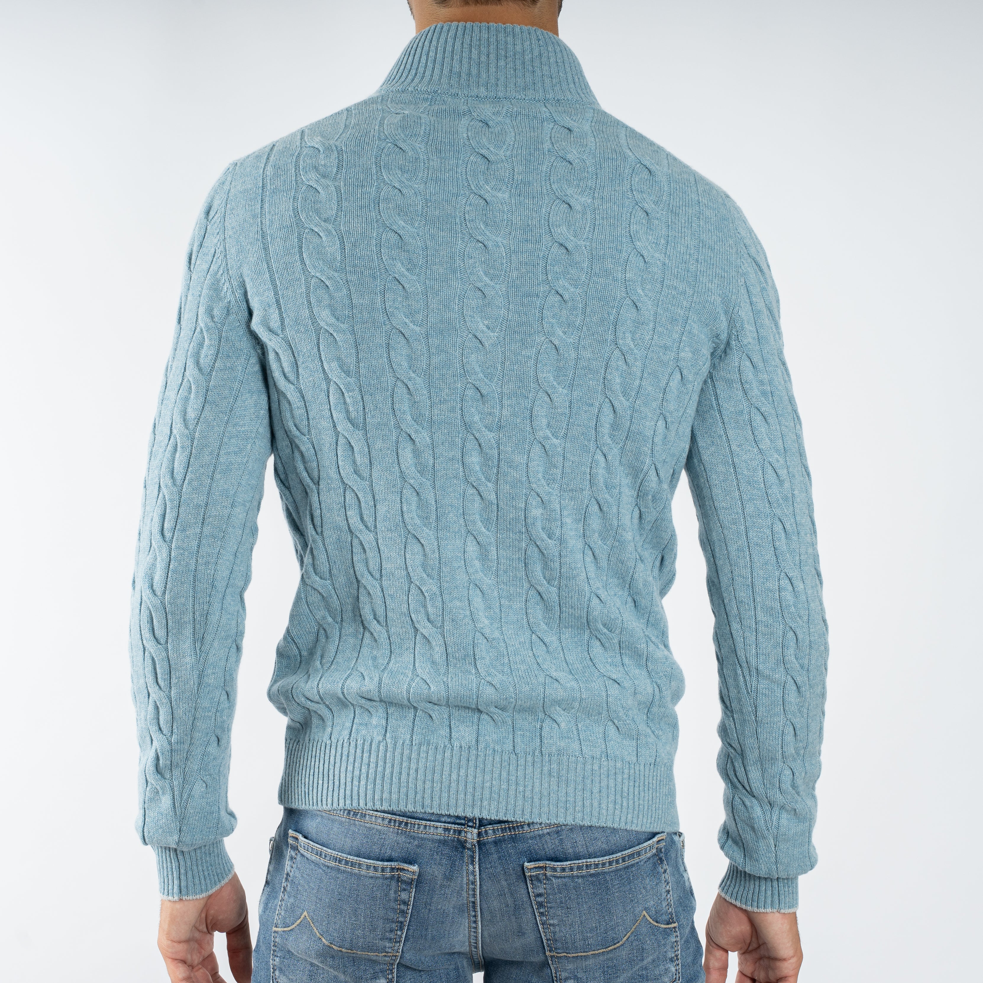 Gran Sasso Gebreide Trui met Knopenlijst Lichtblauw | Cashmere Lana