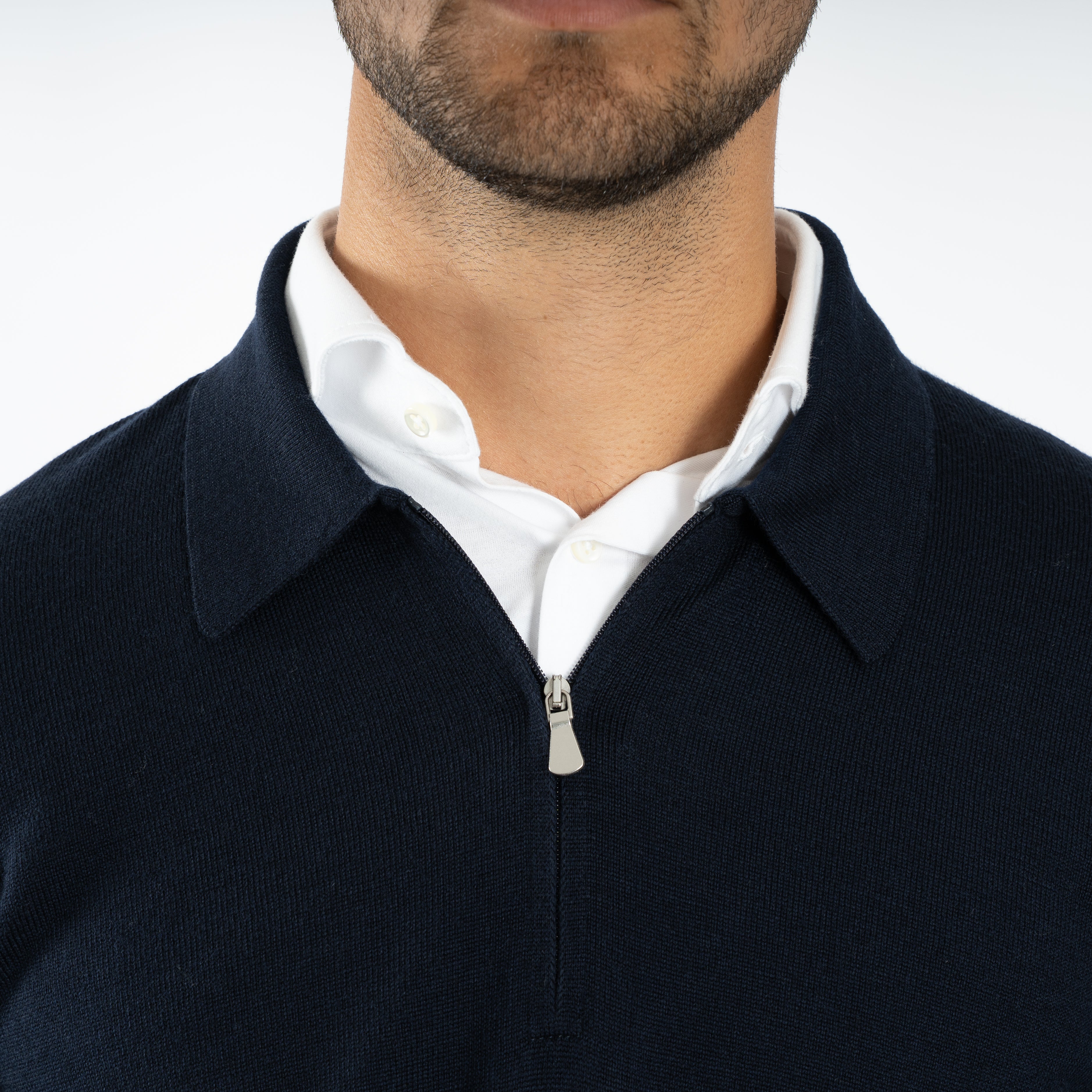 Gran Sasso Gebreide Trui met Rits Donkerblauw | Extrafine Merino