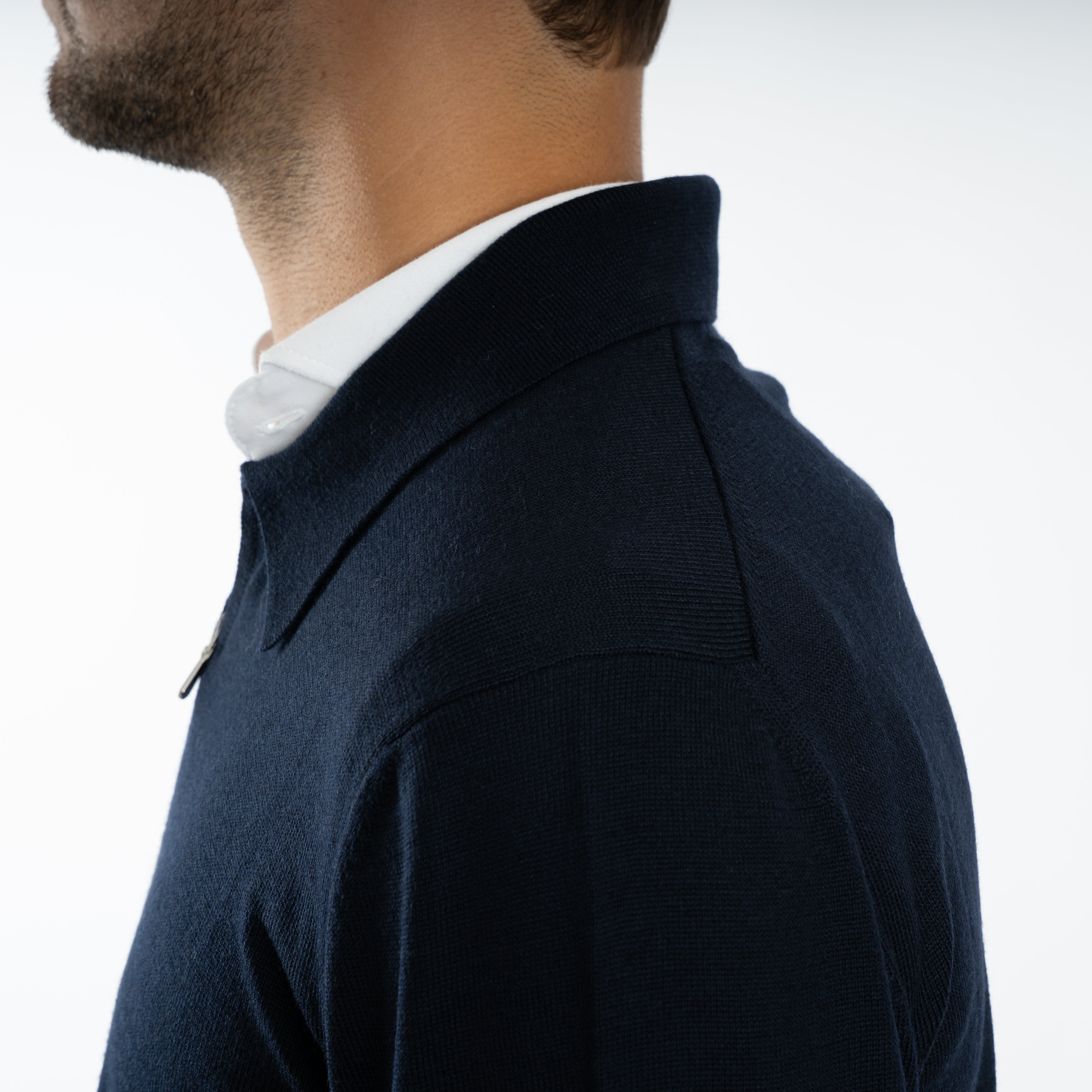 Gran Sasso Gebreide Trui met Rits Donkerblauw | Extrafine Merino