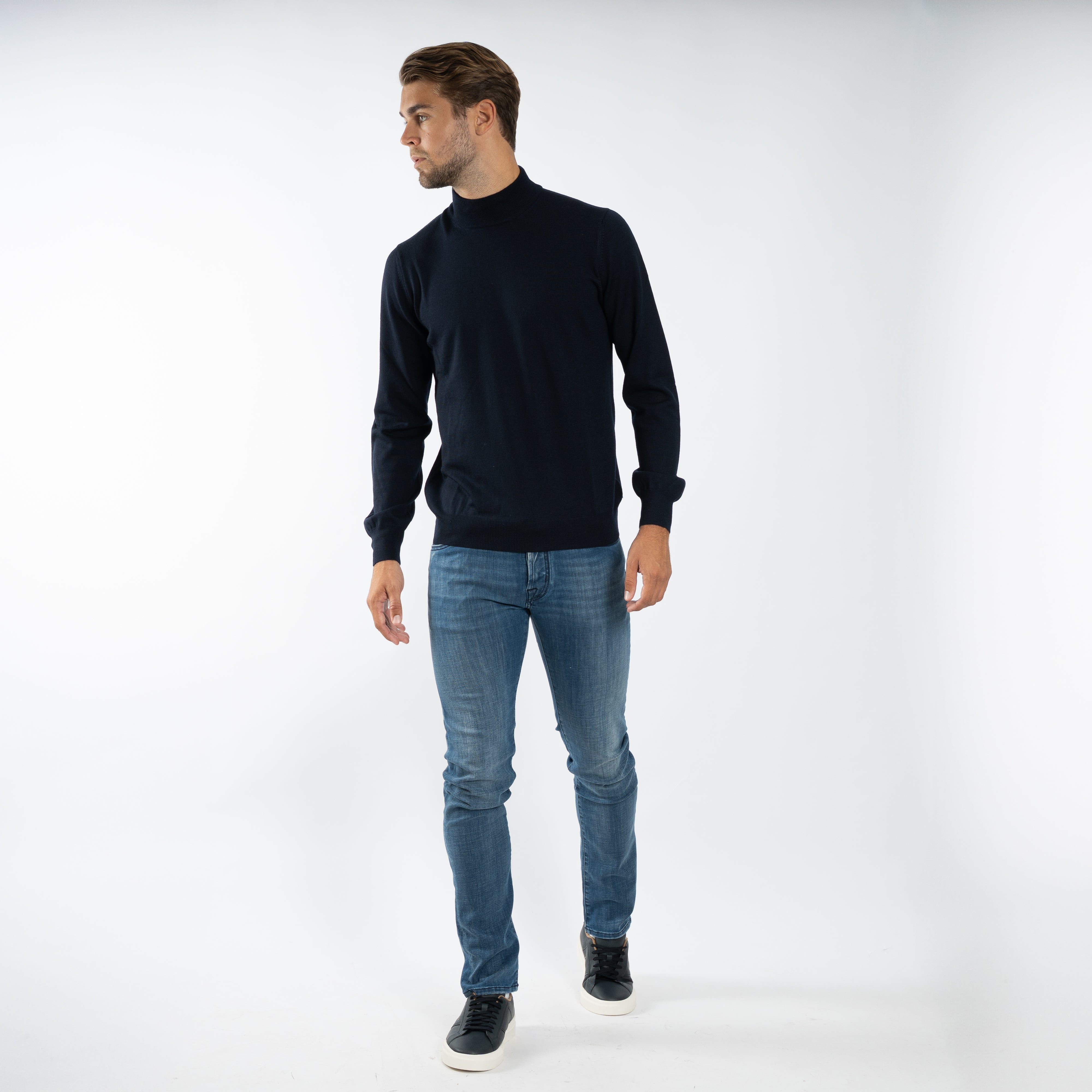 Gran Sasso Gebreide Turtleneck Trui Donkerblauw | Merino
