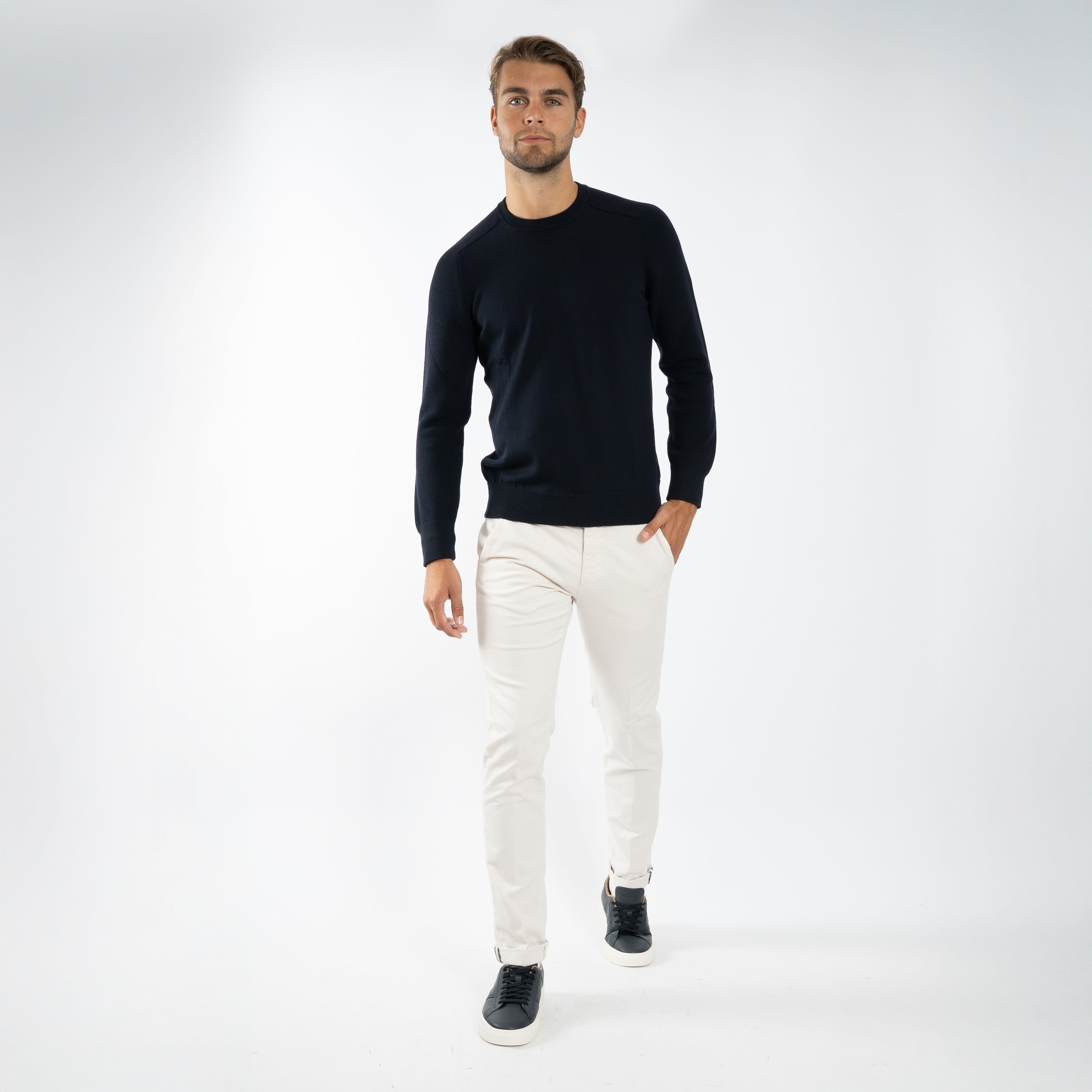 Gran Sasso Gebreide Trui Ronde Hals Blauw | Rain Wool