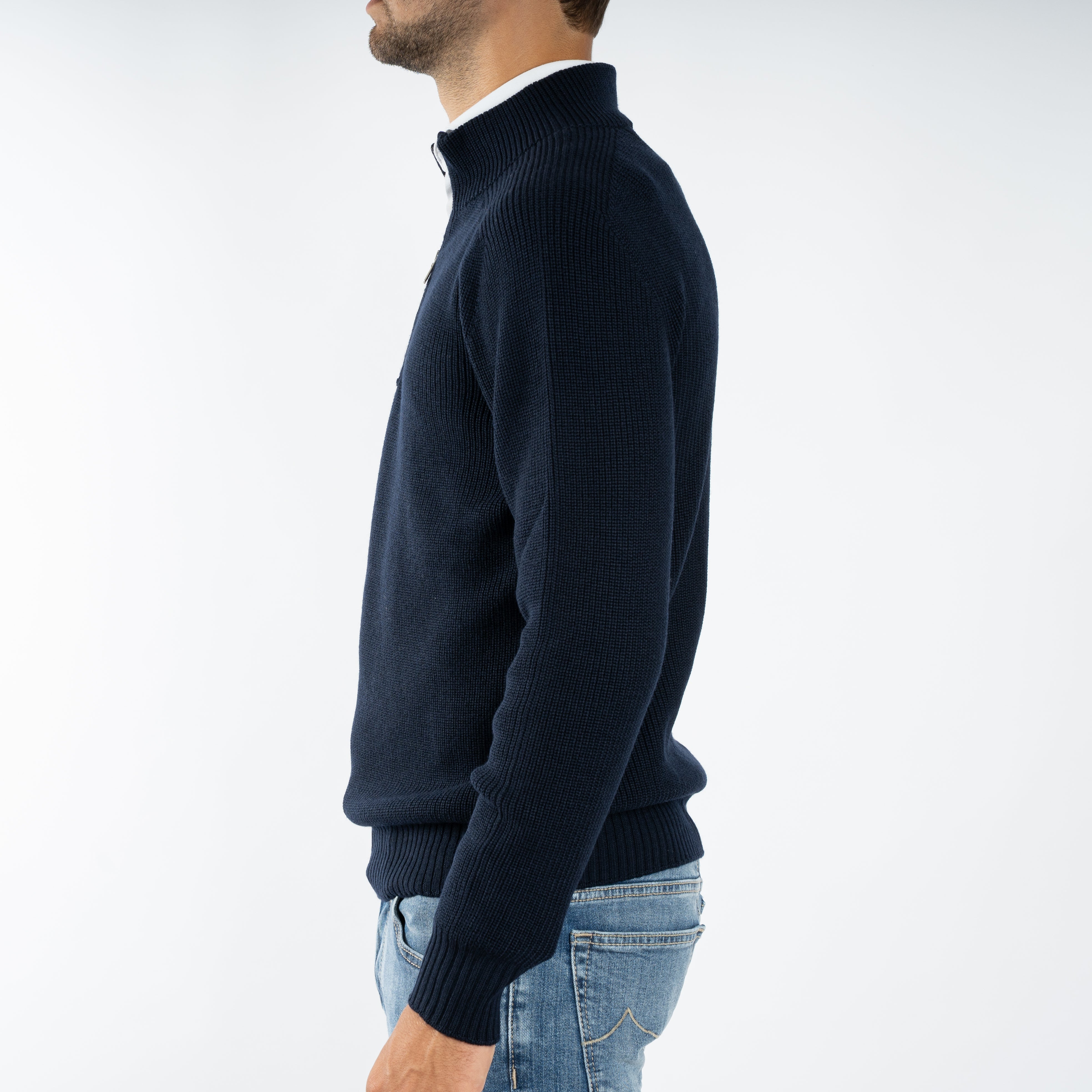 Gran Sasso Gebreide Trui met Rits Donkerblauw | Rain Wool