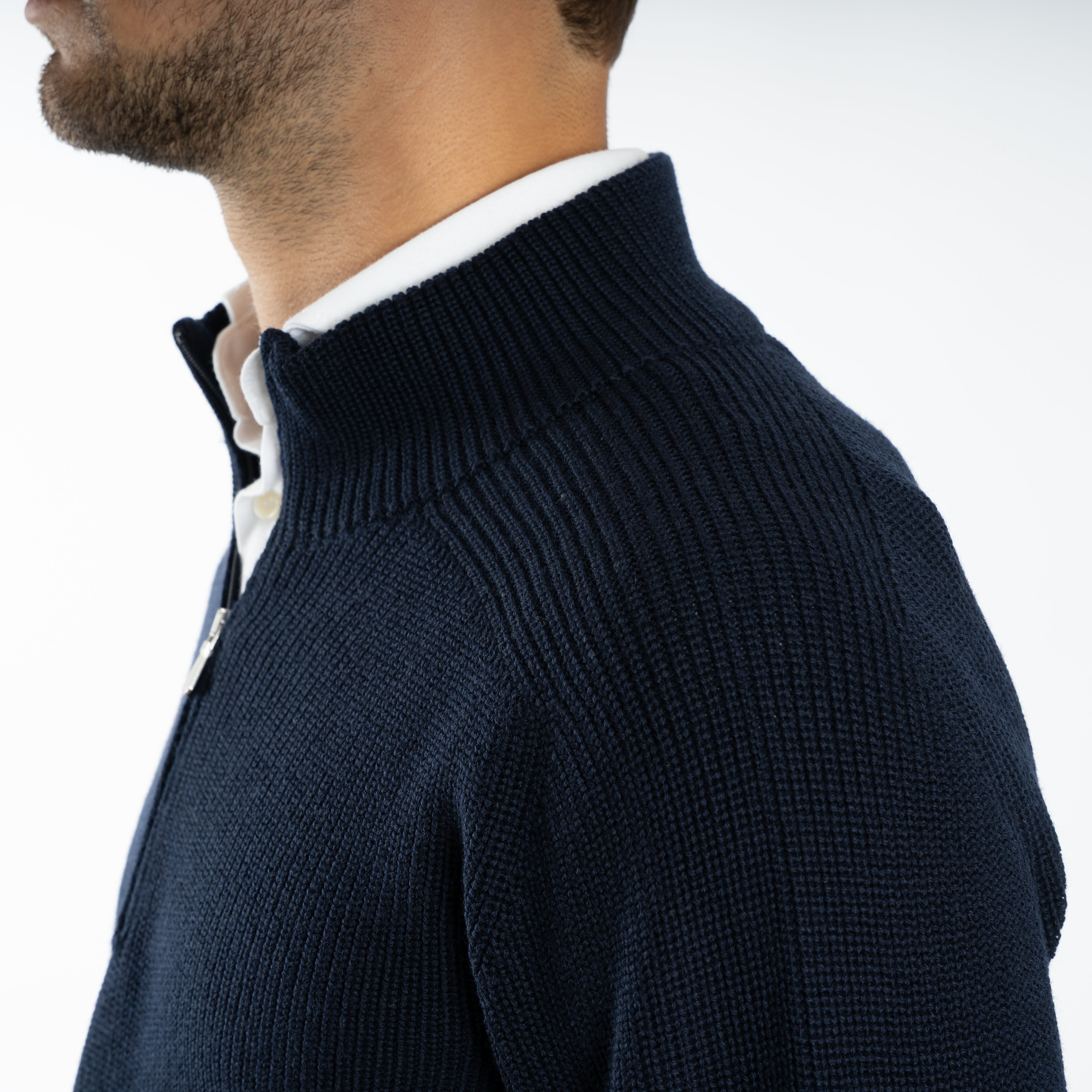 Gran Sasso Gebreide Trui met Rits Donkerblauw | Rain Wool