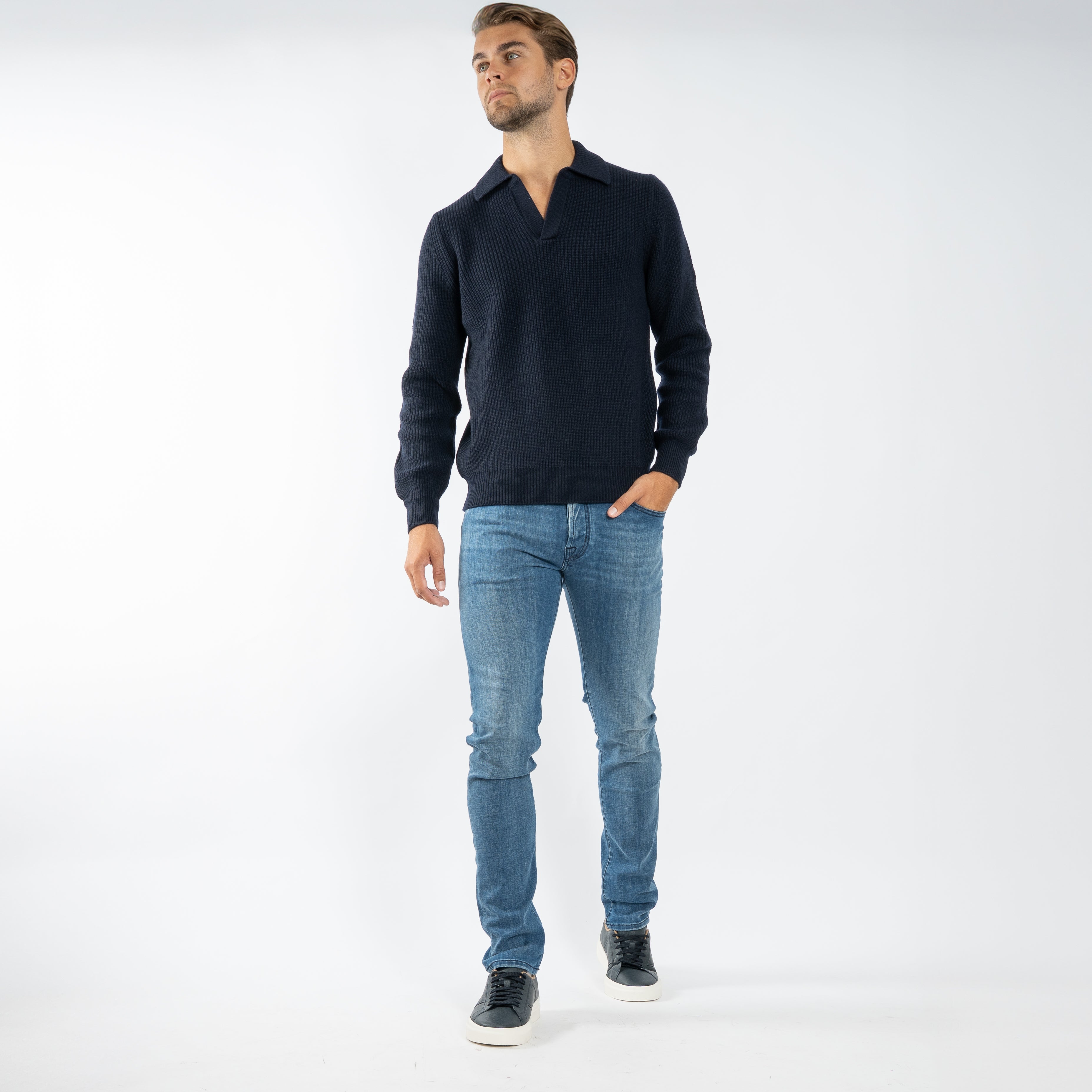 Gran Sasso Gebreide Trui met Polokraag Donkerblauw | Super Geelong