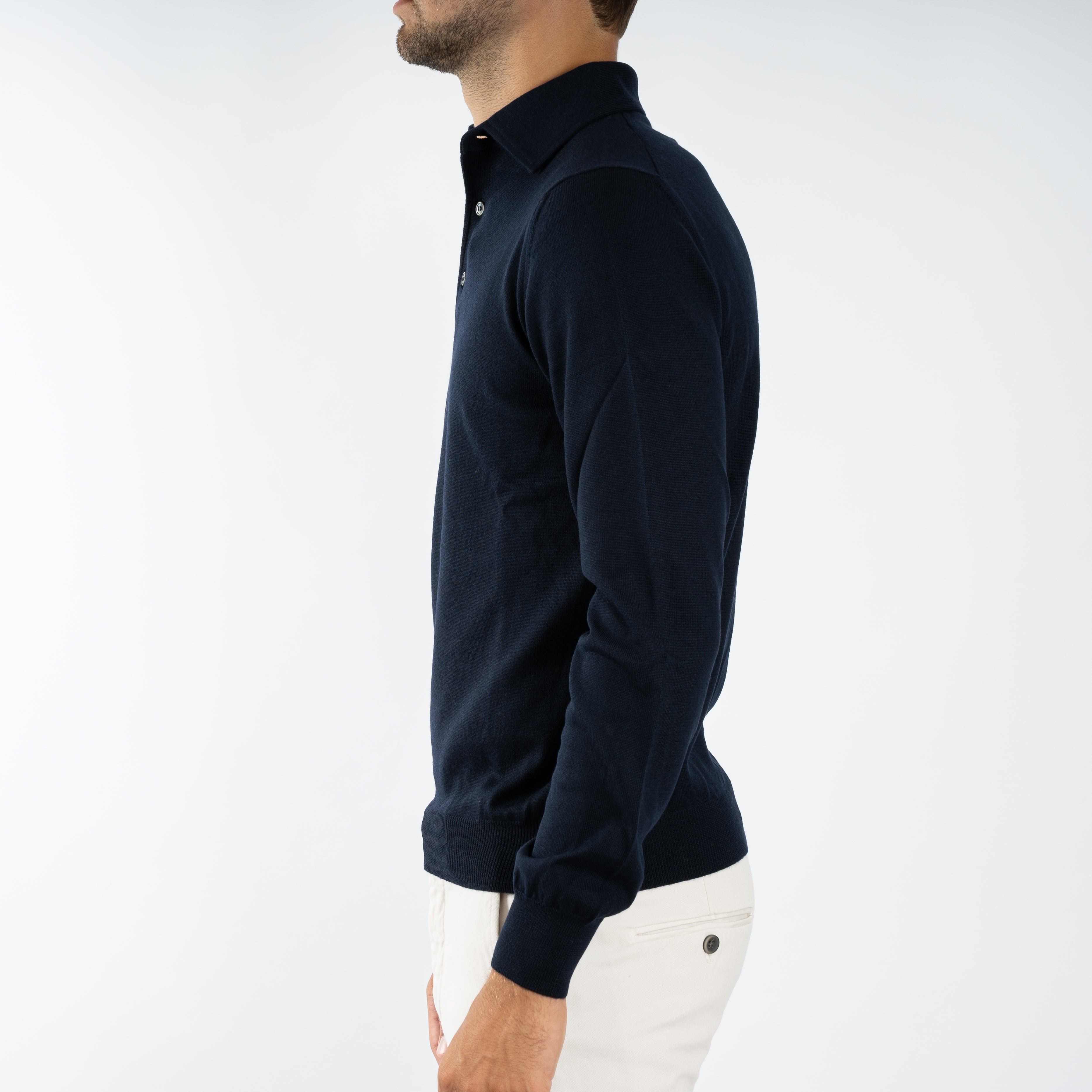Gran Sasso Gebreide Polo Lange Mouw Donkerblauw | Extrafine Merino