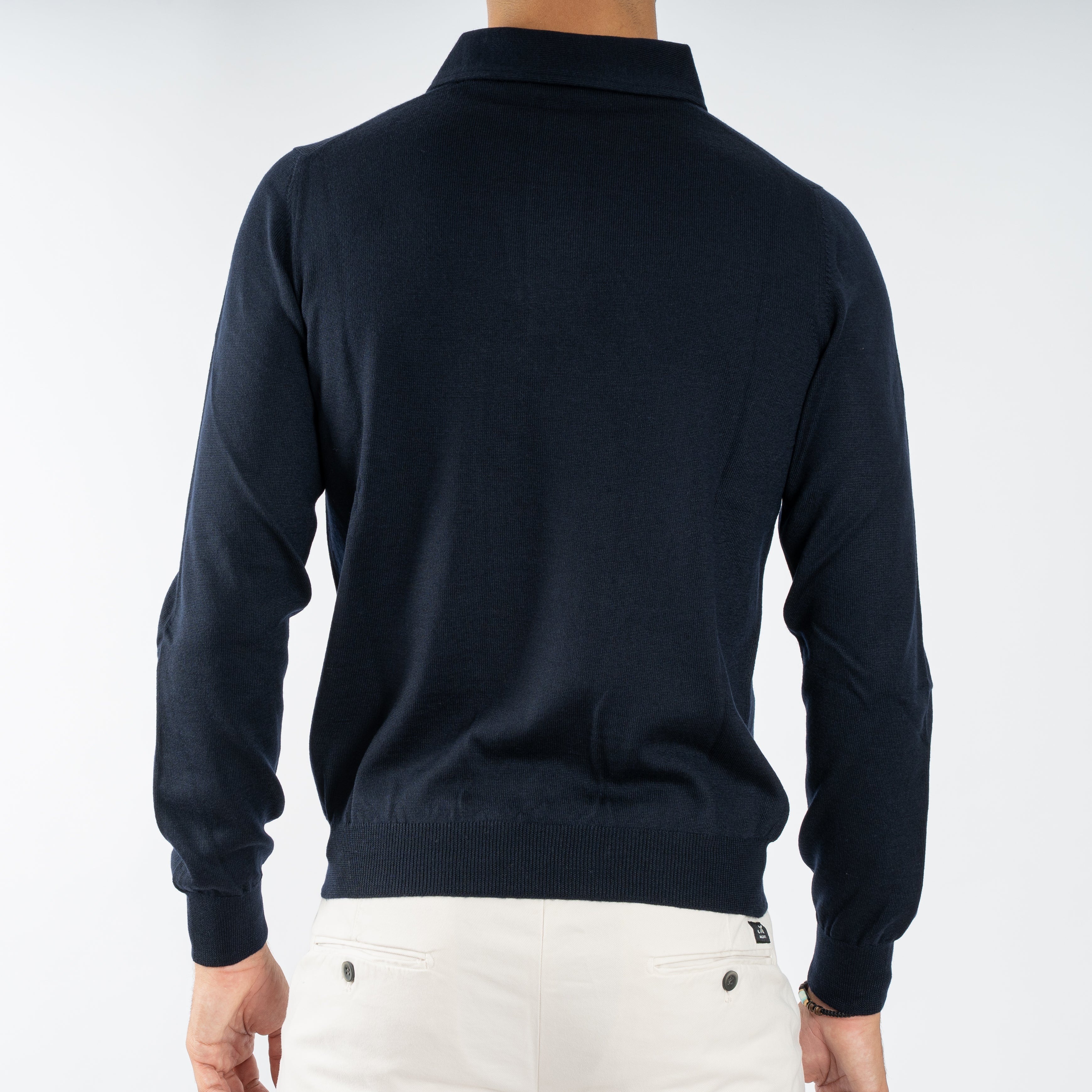 Gran Sasso Gebreide Polo Lange Mouw Donkerblauw | Extrafine Merino