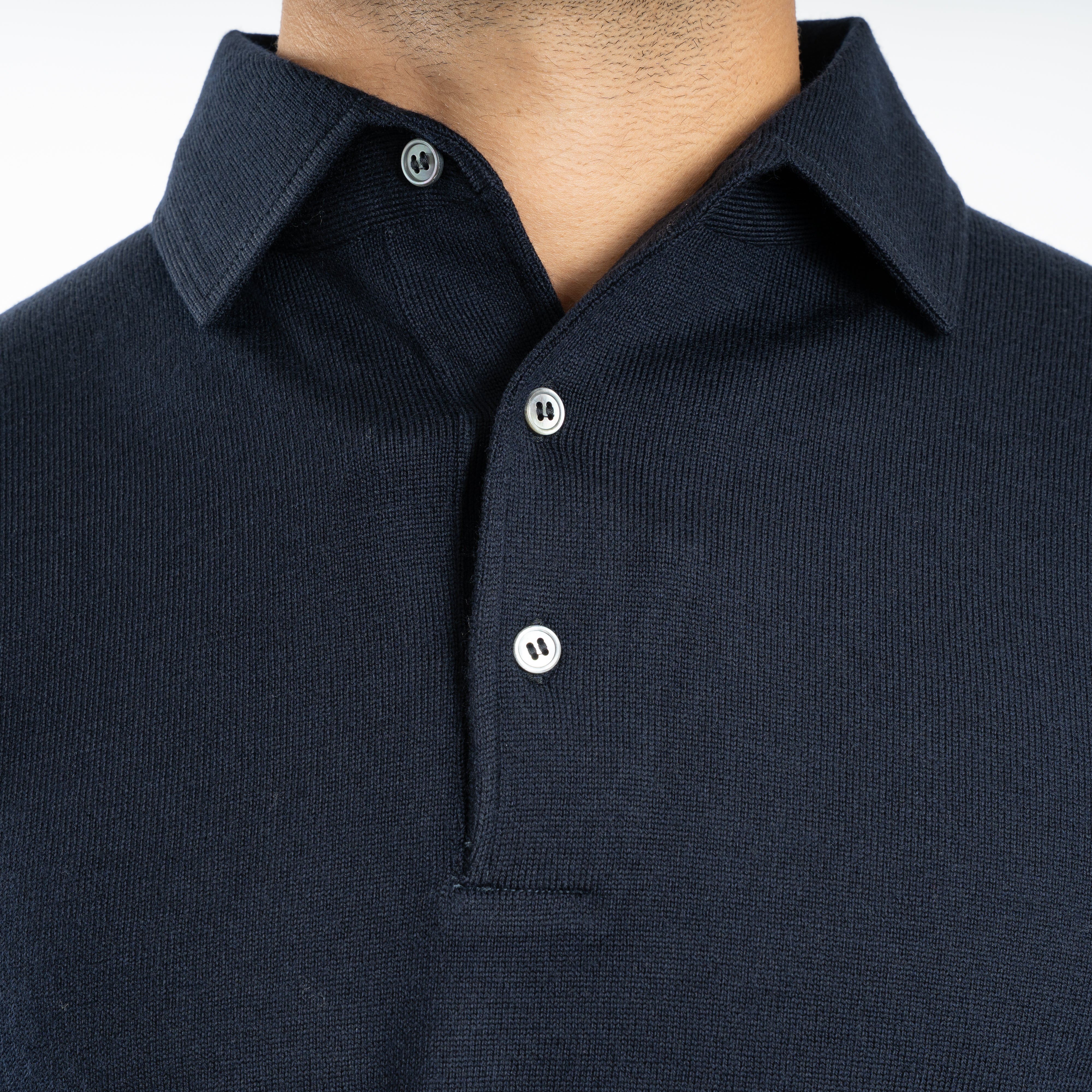 Gran Sasso Gebreide Polo Lange Mouw Donkerblauw | Extrafine Merino