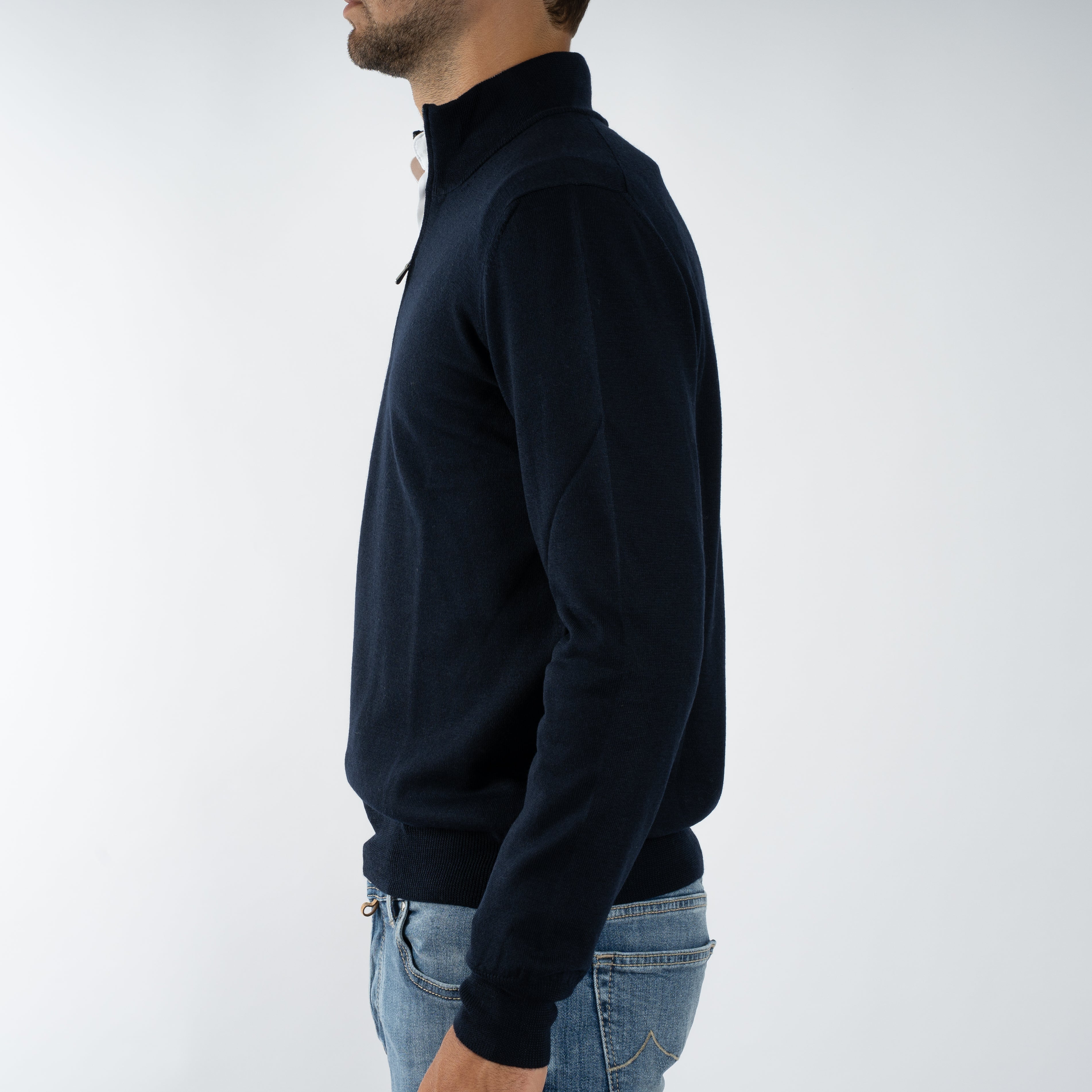 Gran Sasso Gebreide Trui met Rits Donkerblauw | Extrafine Merino