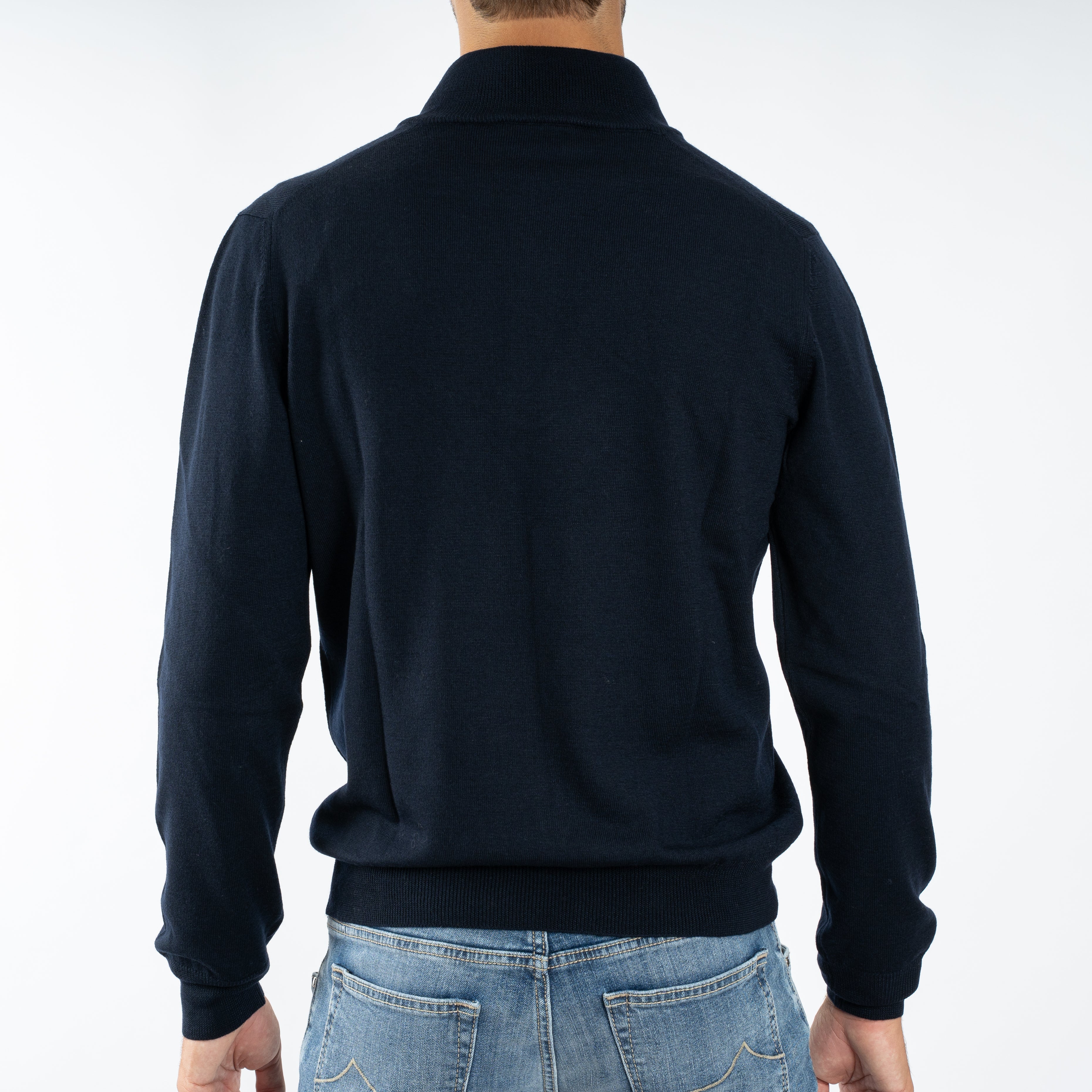 Gran Sasso Gebreide Trui met Rits Donkerblauw | Extrafine Merino